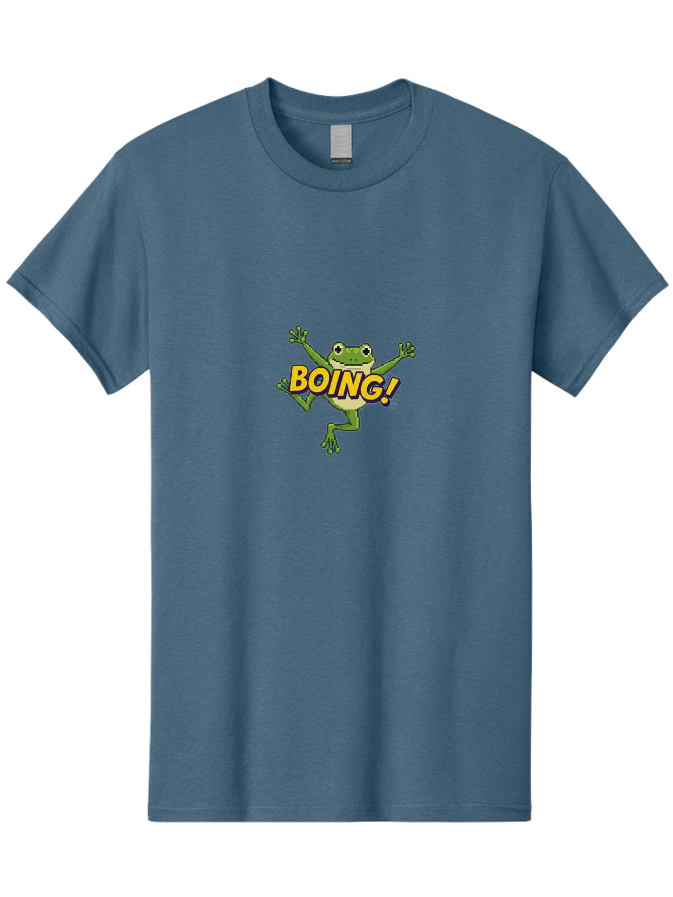 Boing-Frog-1 Men'S Graphic Tee, 100% Cotton, Comfortable Casual Summer Wear, Machine Washable, Funny Cartoon Frog, Playful Illustration, Cartoon Character, Comedic Graphic, Humorous Image, Entertaining Design, Boing! Text, Frog Jumping, Bab689