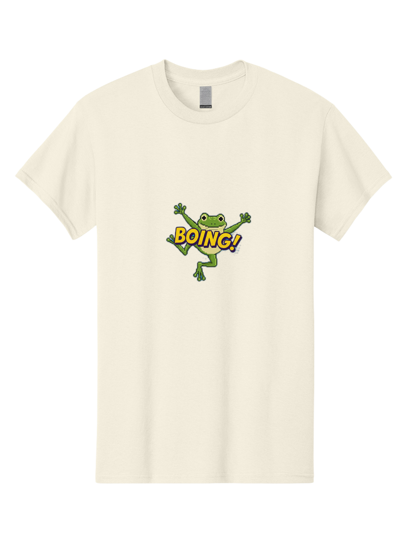 Boing-Frog-1 Men'S Graphic Tee, 100% Cotton, Comfortable Casual Summer Wear, Machine Washable, Funny Cartoon Frog, Playful Illustration, Cartoon Character, Comedic Graphic, Humorous Image, Entertaining Design, Boing! Text, Frog Jumping, Bab689