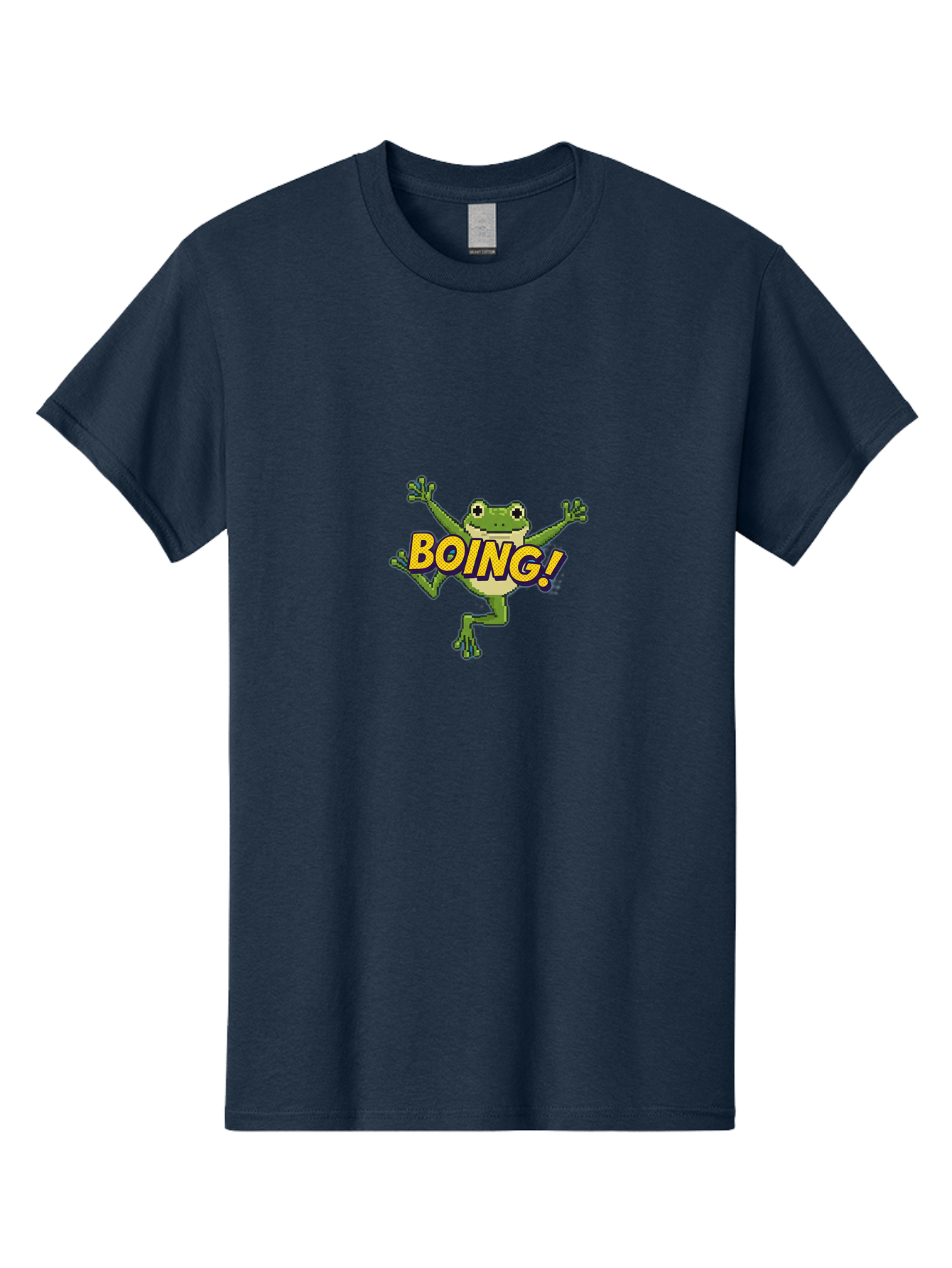 Boing-Frog-1 Men'S Graphic Tee, 100% Cotton, Comfortable Casual Summer Wear, Machine Washable, Funny Cartoon Frog, Playful Illustration, Cartoon Character, Comedic Graphic, Humorous Image, Entertaining Design, Boing! Text, Frog Jumping, Bab689