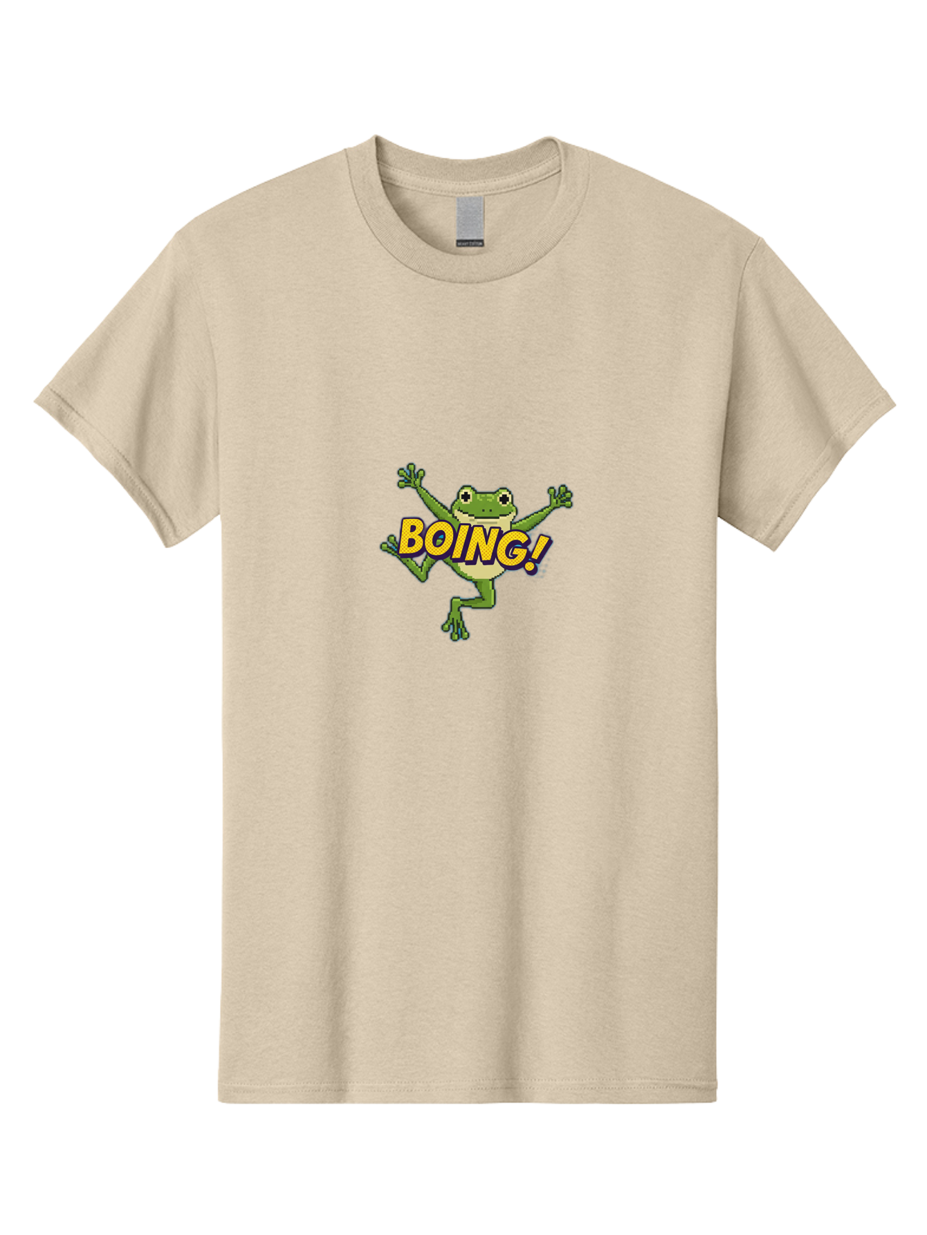 Boing-Frog-1 Men'S Graphic Tee, 100% Cotton, Comfortable Casual Summer Wear, Machine Washable, Funny Cartoon Frog, Playful Illustration, Cartoon Character, Comedic Graphic, Humorous Image, Entertaining Design, Boing! Text, Frog Jumping, Bab689