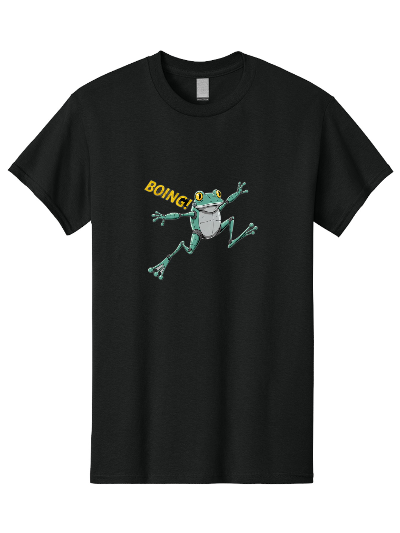 Boing-Frog-3 Men'S Graphic Tee, 100% Cotton, Comfortable Casual Summer Wear, Machine Washable, Cartoon Frog, Funny Animal, Playful Amphibian, Yellow Eyes, Jumping Motion, Comic Effect, Boing Text, Playful Vibe, Cartoon Character, Bab691