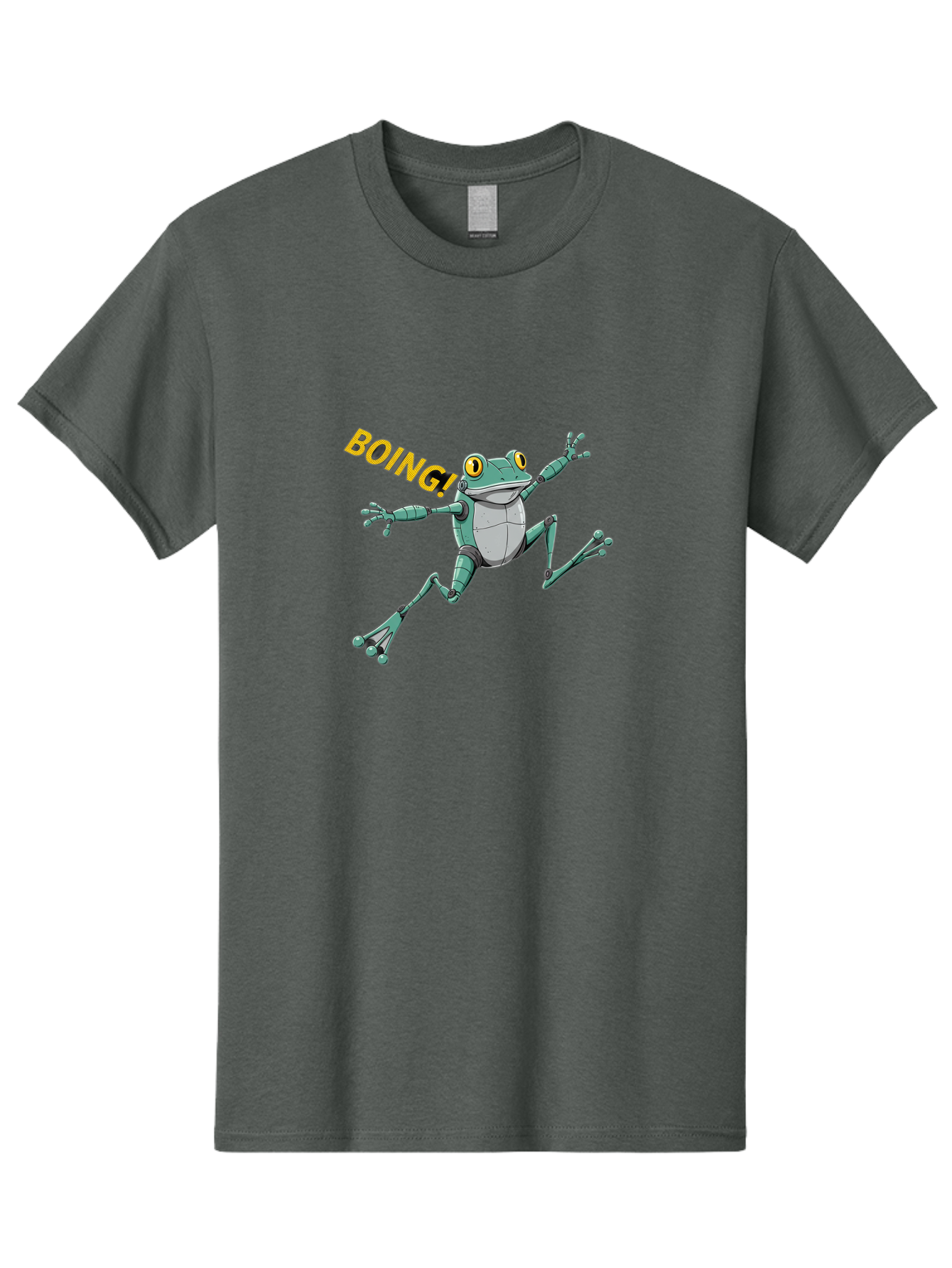 Boing-Frog-3 Men'S Graphic Tee, 100% Cotton, Comfortable Casual Summer Wear, Machine Washable, Cartoon Frog, Funny Animal, Playful Amphibian, Yellow Eyes, Jumping Motion, Comic Effect, Boing Text, Playful Vibe, Cartoon Character, Bab691