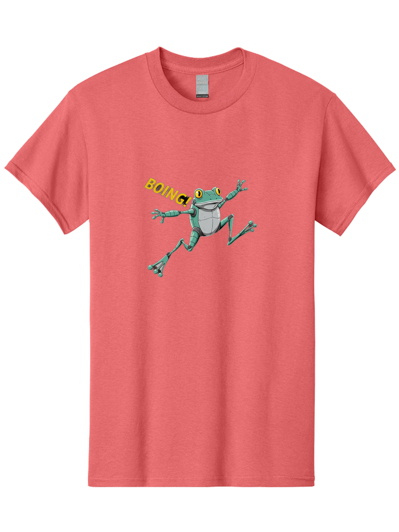 Boing-Frog-3 Men'S Graphic Tee, 100% Cotton, Comfortable Casual Summer Wear, Machine Washable, Cartoon Frog, Funny Animal, Playful Amphibian, Yellow Eyes, Jumping Motion, Comic Effect, Boing Text, Playful Vibe, Cartoon Character, Bab691