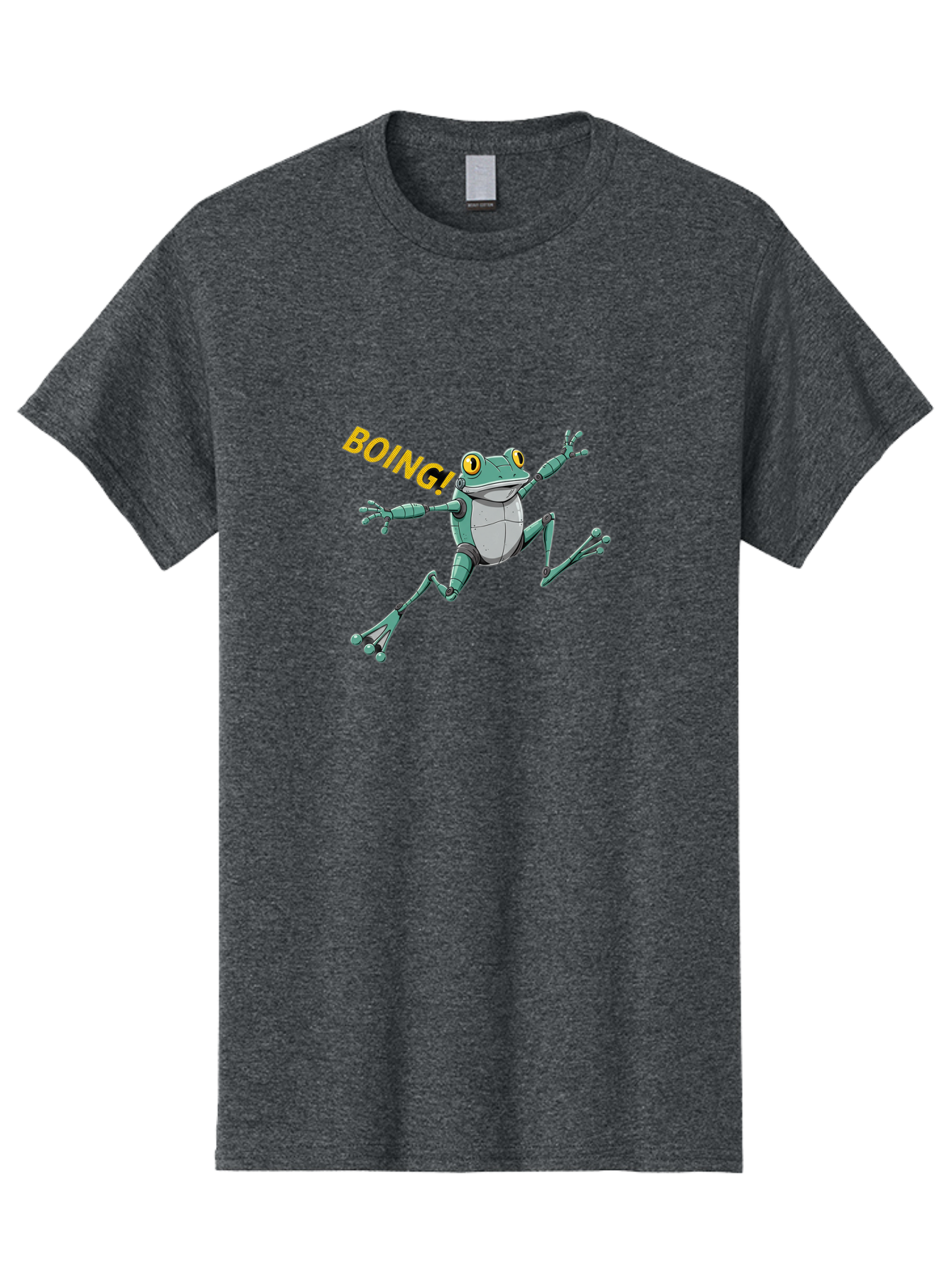 Boing-Frog-3 Men'S Graphic Tee, 100% Cotton, Comfortable Casual Summer Wear, Machine Washable, Cartoon Frog, Funny Animal, Playful Amphibian, Yellow Eyes, Jumping Motion, Comic Effect, Boing Text, Playful Vibe, Cartoon Character, Bab691