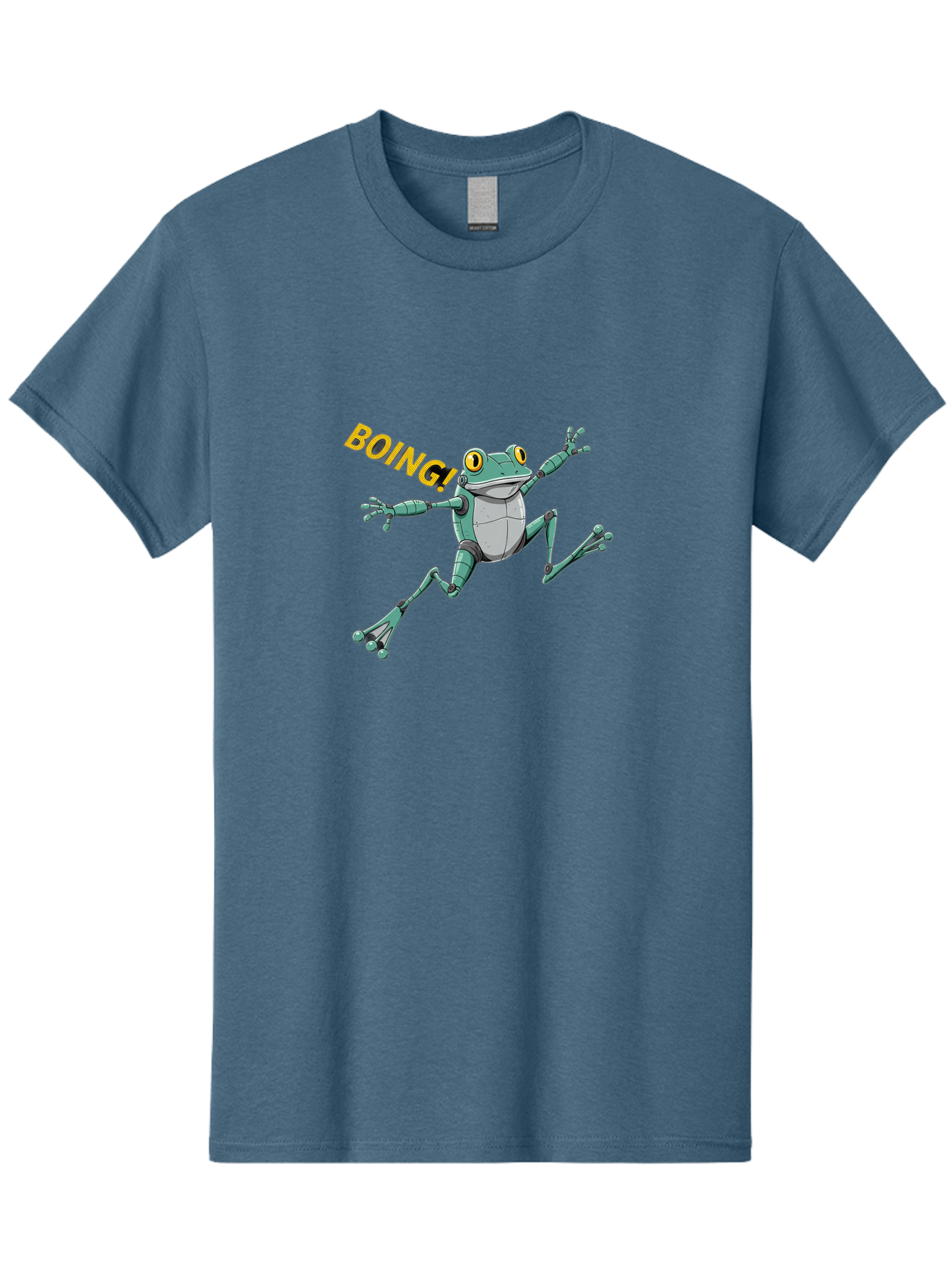 Boing-Frog-3 Men'S Graphic Tee, 100% Cotton, Comfortable Casual Summer Wear, Machine Washable, Cartoon Frog, Funny Animal, Playful Amphibian, Yellow Eyes, Jumping Motion, Comic Effect, Boing Text, Playful Vibe, Cartoon Character, Bab691