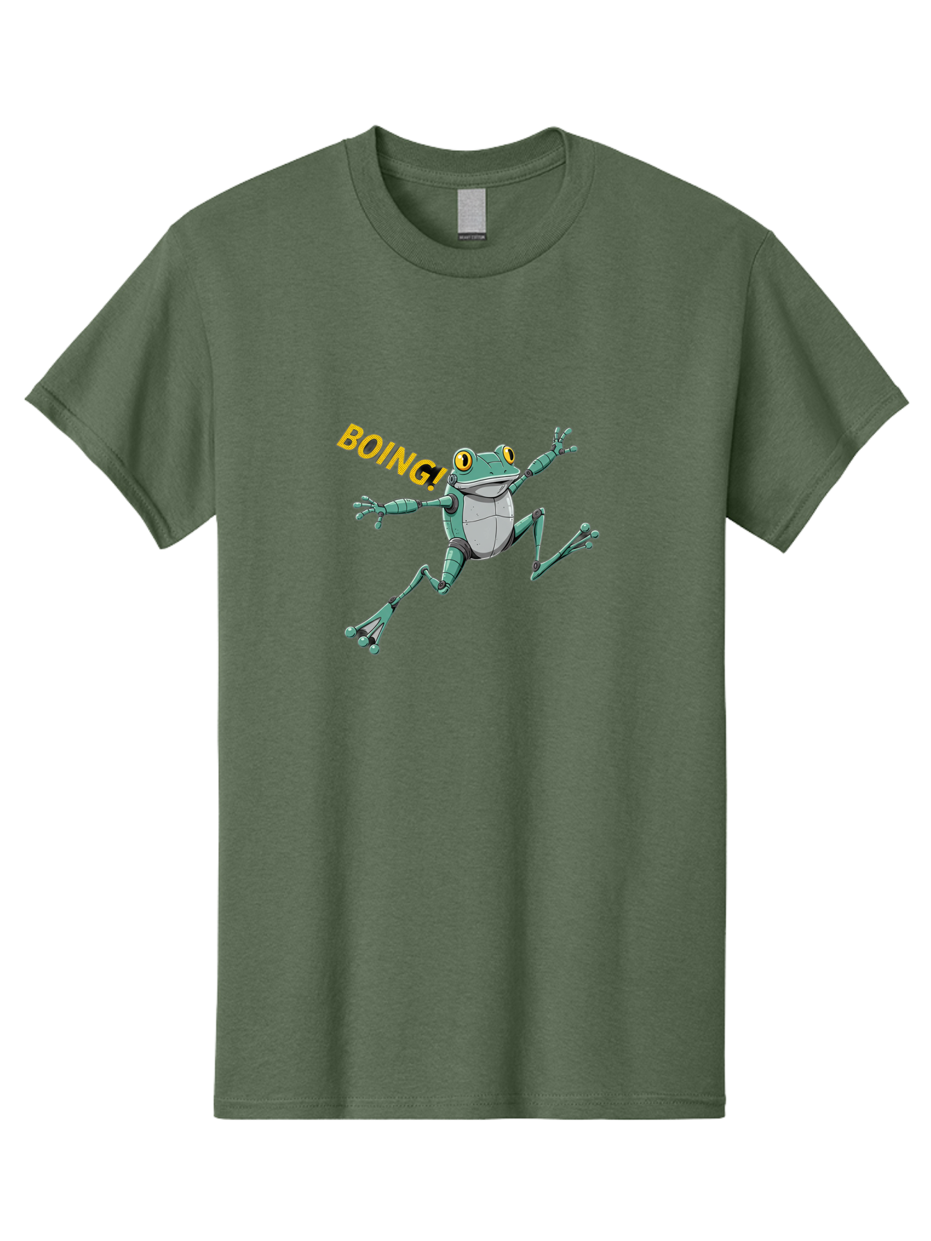 Boing-Frog-3 Men'S Graphic Tee, 100% Cotton, Comfortable Casual Summer Wear, Machine Washable, Cartoon Frog, Funny Animal, Playful Amphibian, Yellow Eyes, Jumping Motion, Comic Effect, Boing Text, Playful Vibe, Cartoon Character, Bab691