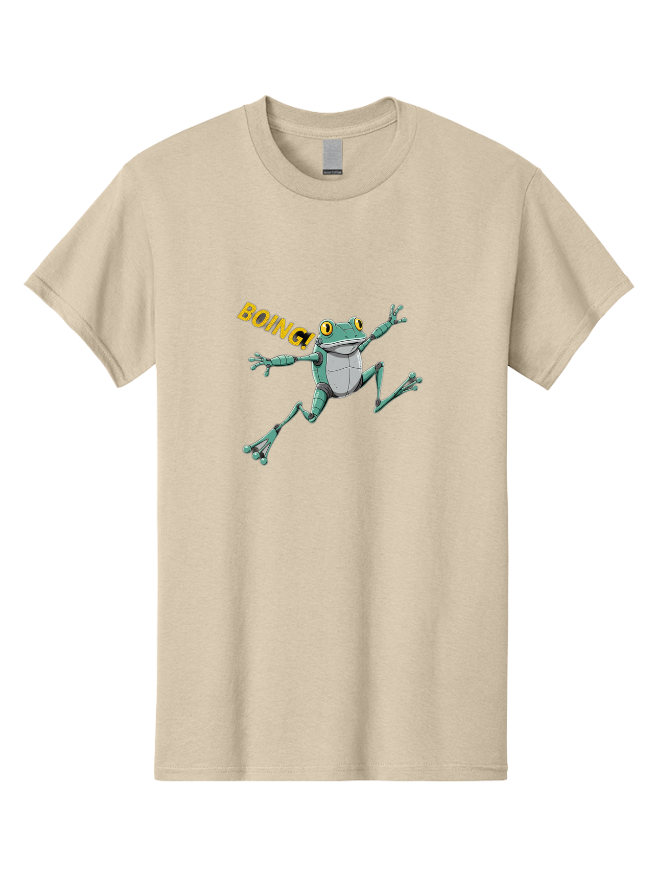 Boing-Frog-3 Men'S Graphic Tee, 100% Cotton, Comfortable Casual Summer Wear, Machine Washable, Cartoon Frog, Funny Animal, Playful Amphibian, Yellow Eyes, Jumping Motion, Comic Effect, Boing Text, Playful Vibe, Cartoon Character, Bab691
