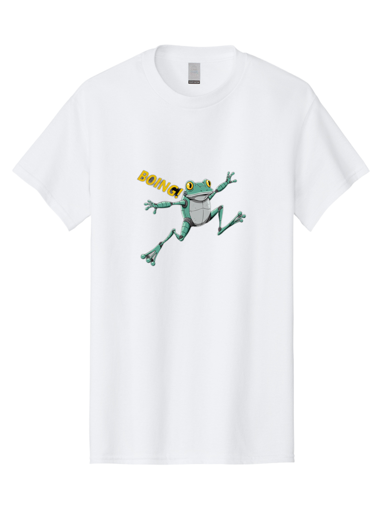 Boing-Frog-3 Men'S Graphic Tee, 100% Cotton, Comfortable Casual Summer Wear, Machine Washable, Cartoon Frog, Funny Animal, Playful Amphibian, Yellow Eyes, Jumping Motion, Comic Effect, Boing Text, Playful Vibe, Cartoon Character, Bab691