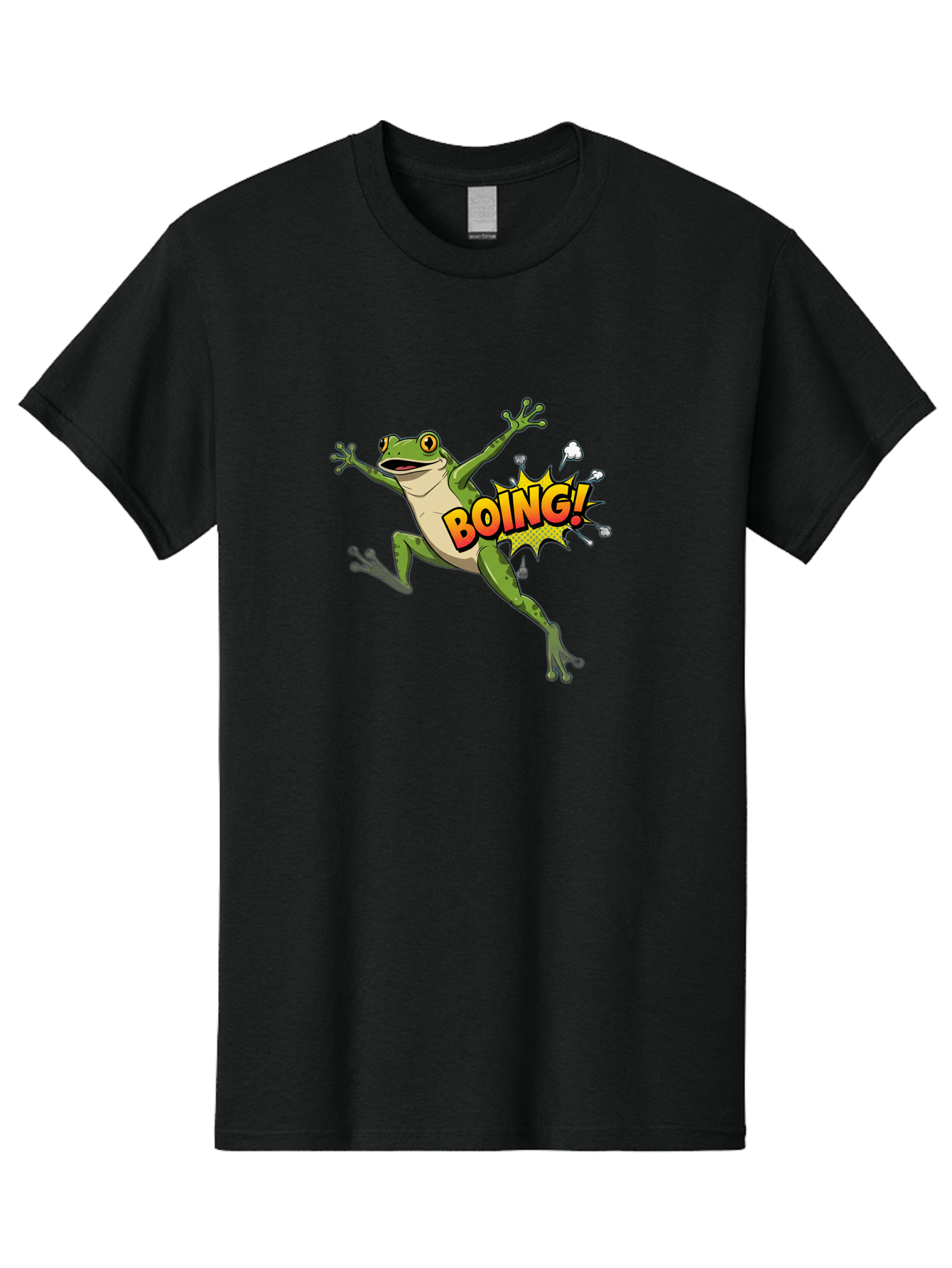 Boing-Frog Men'S Graphic Tee, 100% Cotton, Comfortable Casual Summer Wear, Machine Washable, Cartoon Frog Jumping, Comedic Relief, Humorous Illustration, Action Comic Style, Funny Amphibian, Playful Graphics, Boing! Text Effect, Dynamic Pose Bab692