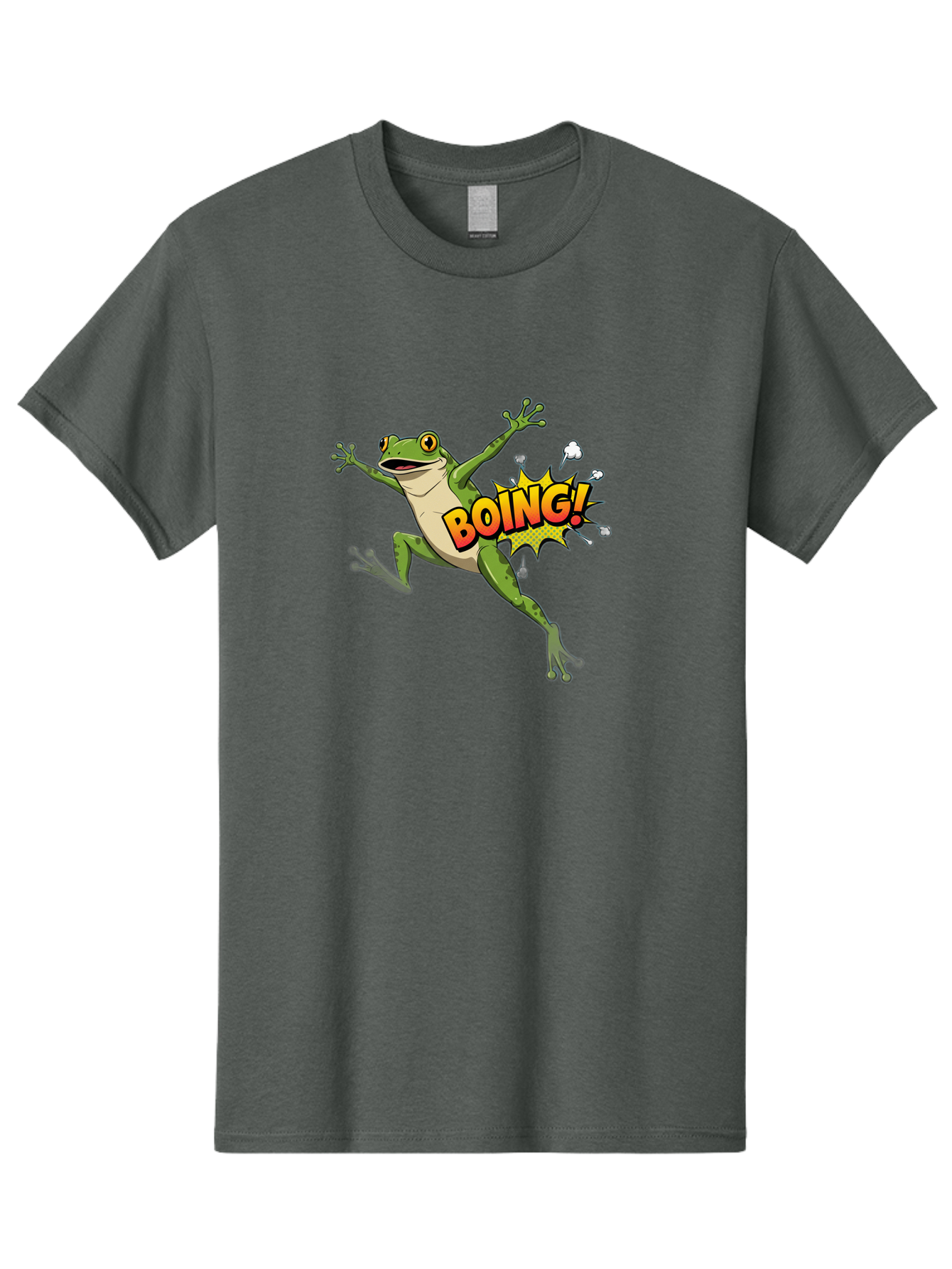 Boing-Frog Men'S Graphic Tee, 100% Cotton, Comfortable Casual Summer Wear, Machine Washable, Cartoon Frog Jumping, Comedic Relief, Humorous Illustration, Action Comic Style, Funny Amphibian, Playful Graphics, Boing! Text Effect, Dynamic Pose Bab692