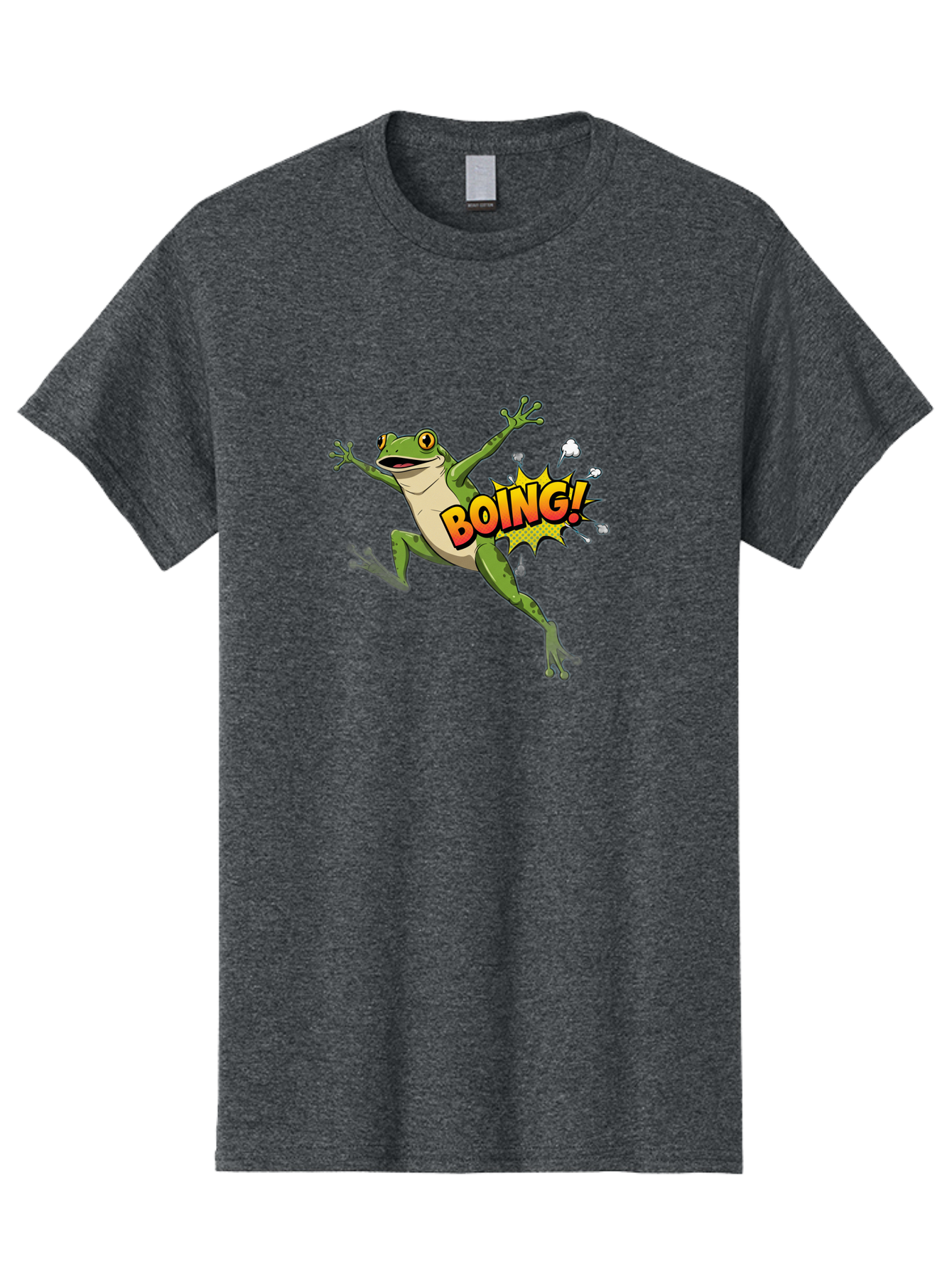 Boing-Frog Men'S Graphic Tee, 100% Cotton, Comfortable Casual Summer Wear, Machine Washable, Cartoon Frog Jumping, Comedic Relief, Humorous Illustration, Action Comic Style, Funny Amphibian, Playful Graphics, Boing! Text Effect, Dynamic Pose Bab692