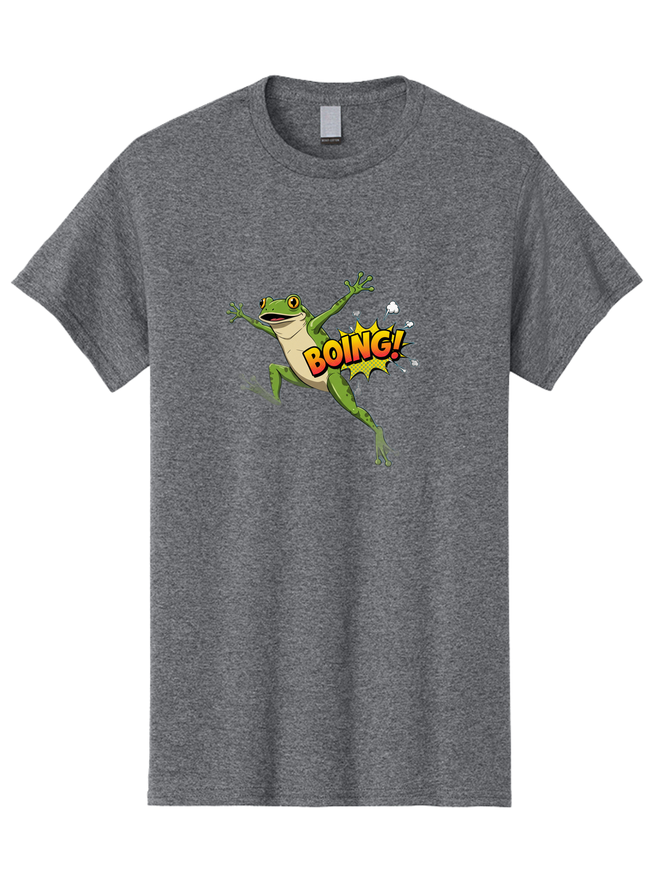 Boing-Frog Men'S Graphic Tee, 100% Cotton, Comfortable Casual Summer Wear, Machine Washable, Cartoon Frog Jumping, Comedic Relief, Humorous Illustration, Action Comic Style, Funny Amphibian, Playful Graphics, Boing! Text Effect, Dynamic Pose Bab692