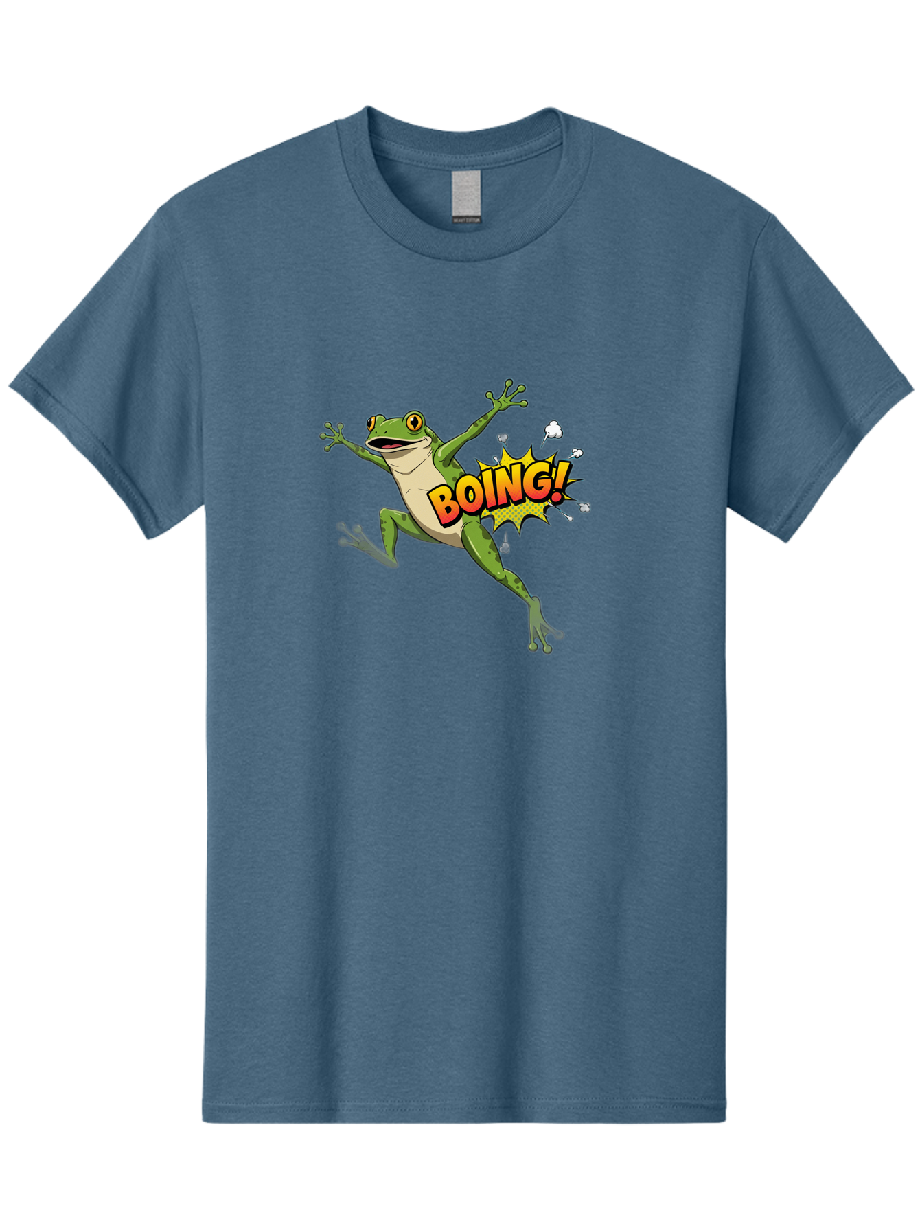 Boing-Frog Men'S Graphic Tee, 100% Cotton, Comfortable Casual Summer Wear, Machine Washable, Cartoon Frog Jumping, Comedic Relief, Humorous Illustration, Action Comic Style, Funny Amphibian, Playful Graphics, Boing! Text Effect, Dynamic Pose Bab692