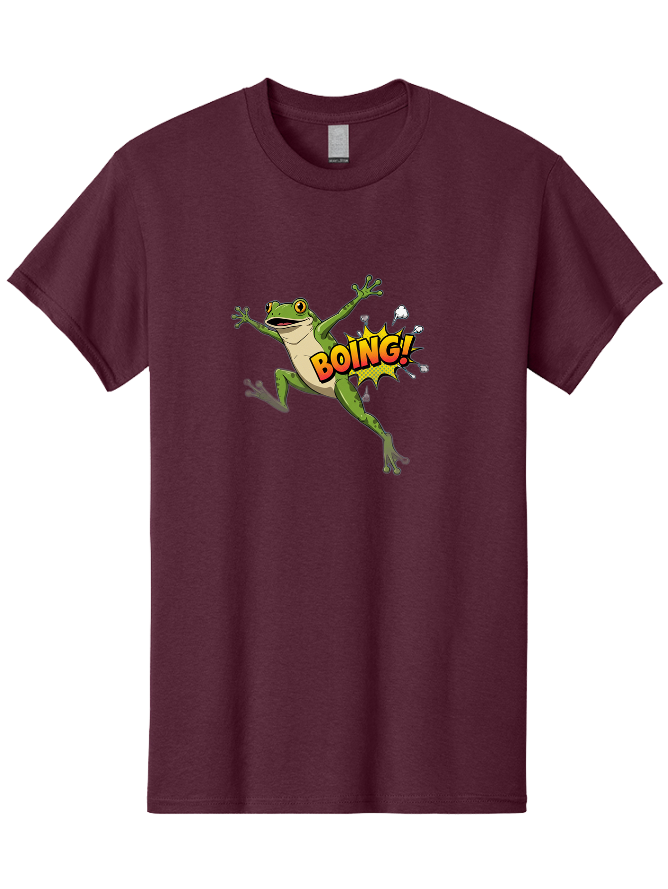 Boing-Frog Men'S Graphic Tee, 100% Cotton, Comfortable Casual Summer Wear, Machine Washable, Cartoon Frog Jumping, Comedic Relief, Humorous Illustration, Action Comic Style, Funny Amphibian, Playful Graphics, Boing! Text Effect, Dynamic Pose Bab692
