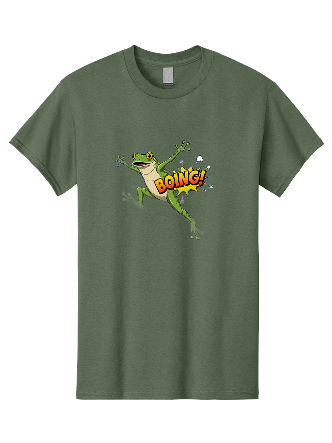 Boing-Frog Men'S Graphic Tee, 100% Cotton, Comfortable Casual Summer Wear, Machine Washable, Cartoon Frog Jumping, Comedic Relief, Humorous Illustration, Action Comic Style, Funny Amphibian, Playful Graphics, Boing! Text Effect, Dynamic Pose Bab692