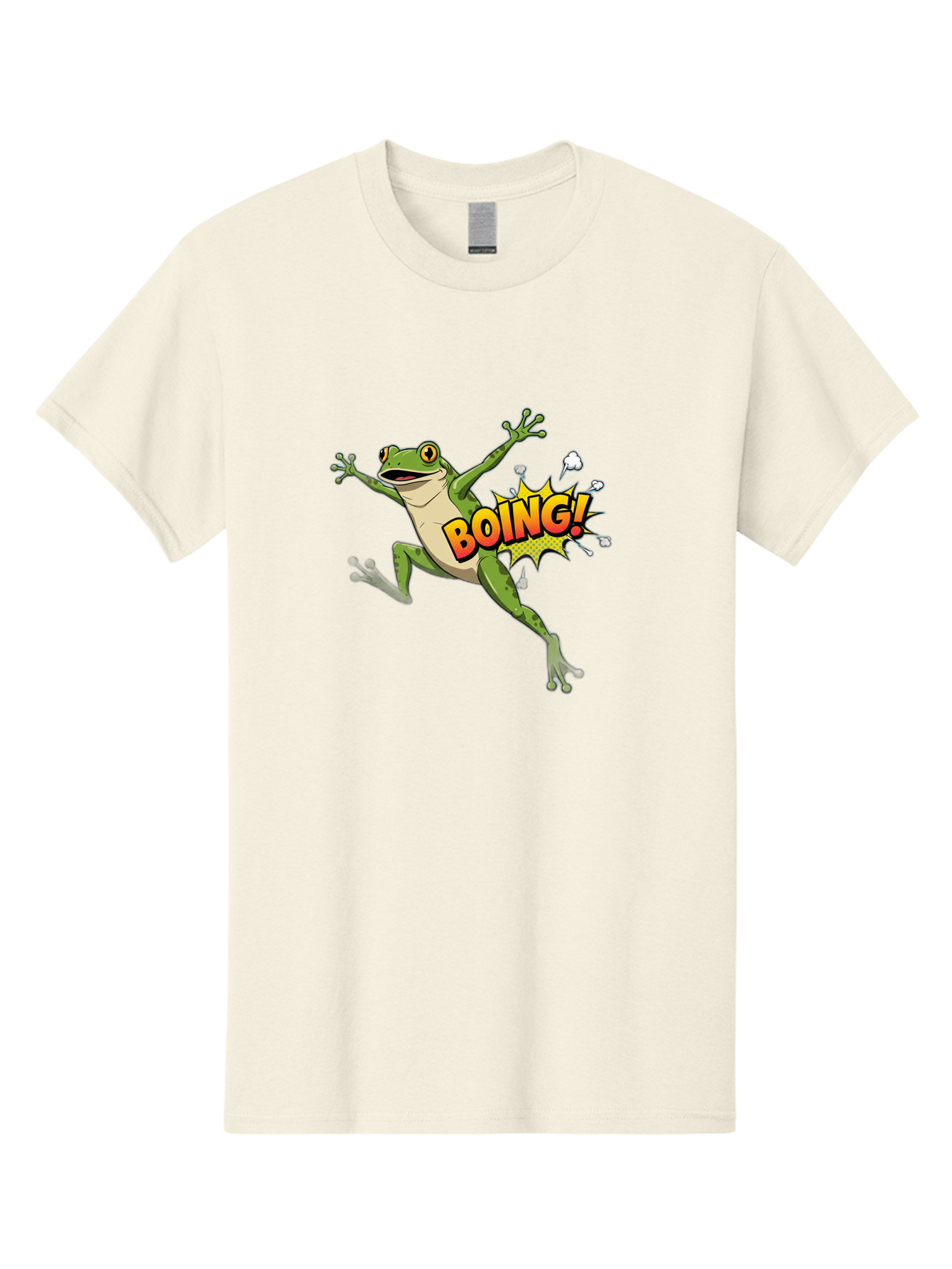 Boing-Frog Men'S Graphic Tee, 100% Cotton, Comfortable Casual Summer Wear, Machine Washable, Cartoon Frog Jumping, Comedic Relief, Humorous Illustration, Action Comic Style, Funny Amphibian, Playful Graphics, Boing! Text Effect, Dynamic Pose Bab692