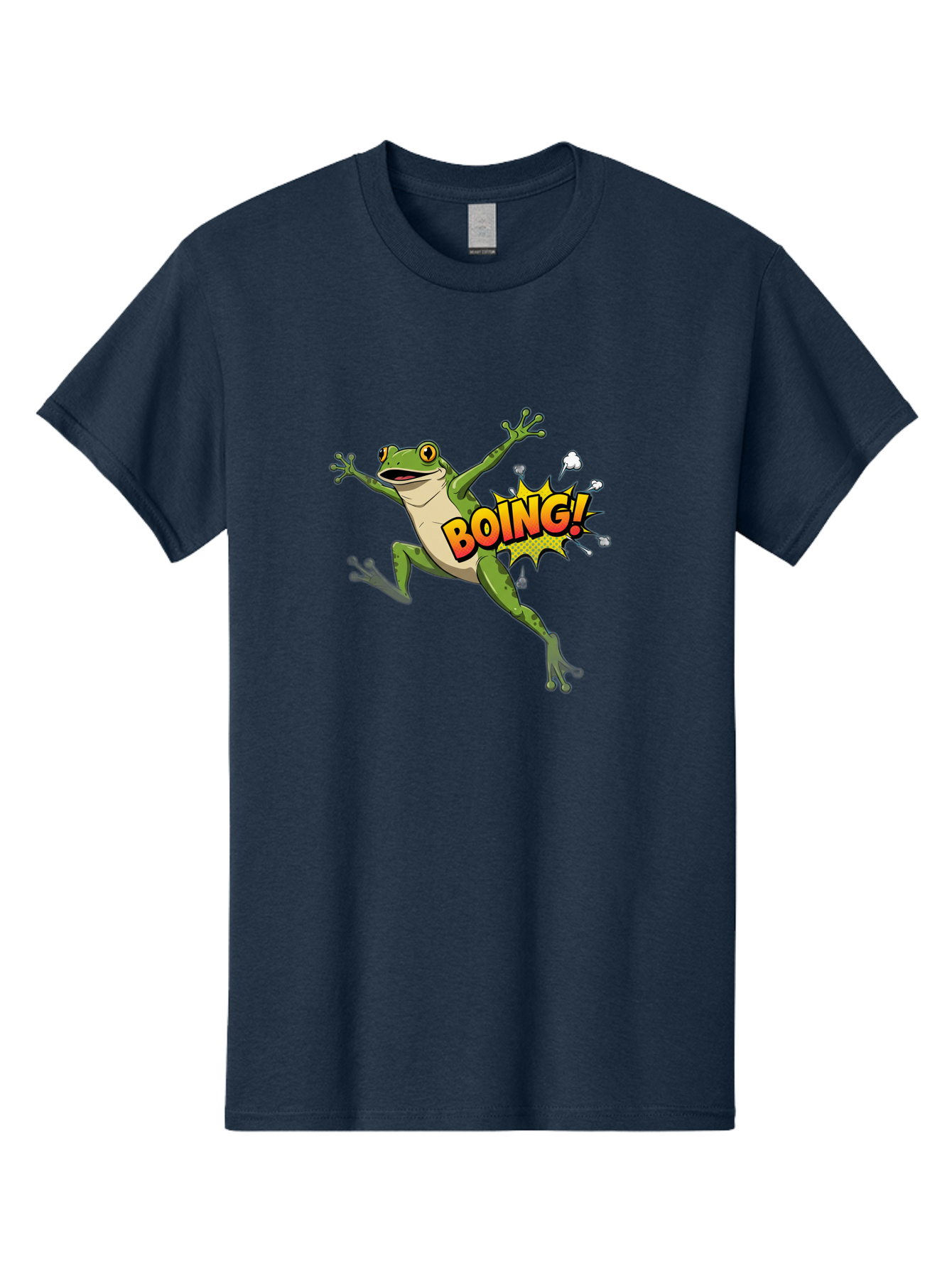 Boing-Frog Men'S Graphic Tee, 100% Cotton, Comfortable Casual Summer Wear, Machine Washable, Cartoon Frog Jumping, Comedic Relief, Humorous Illustration, Action Comic Style, Funny Amphibian, Playful Graphics, Boing! Text Effect, Dynamic Pose Bab692