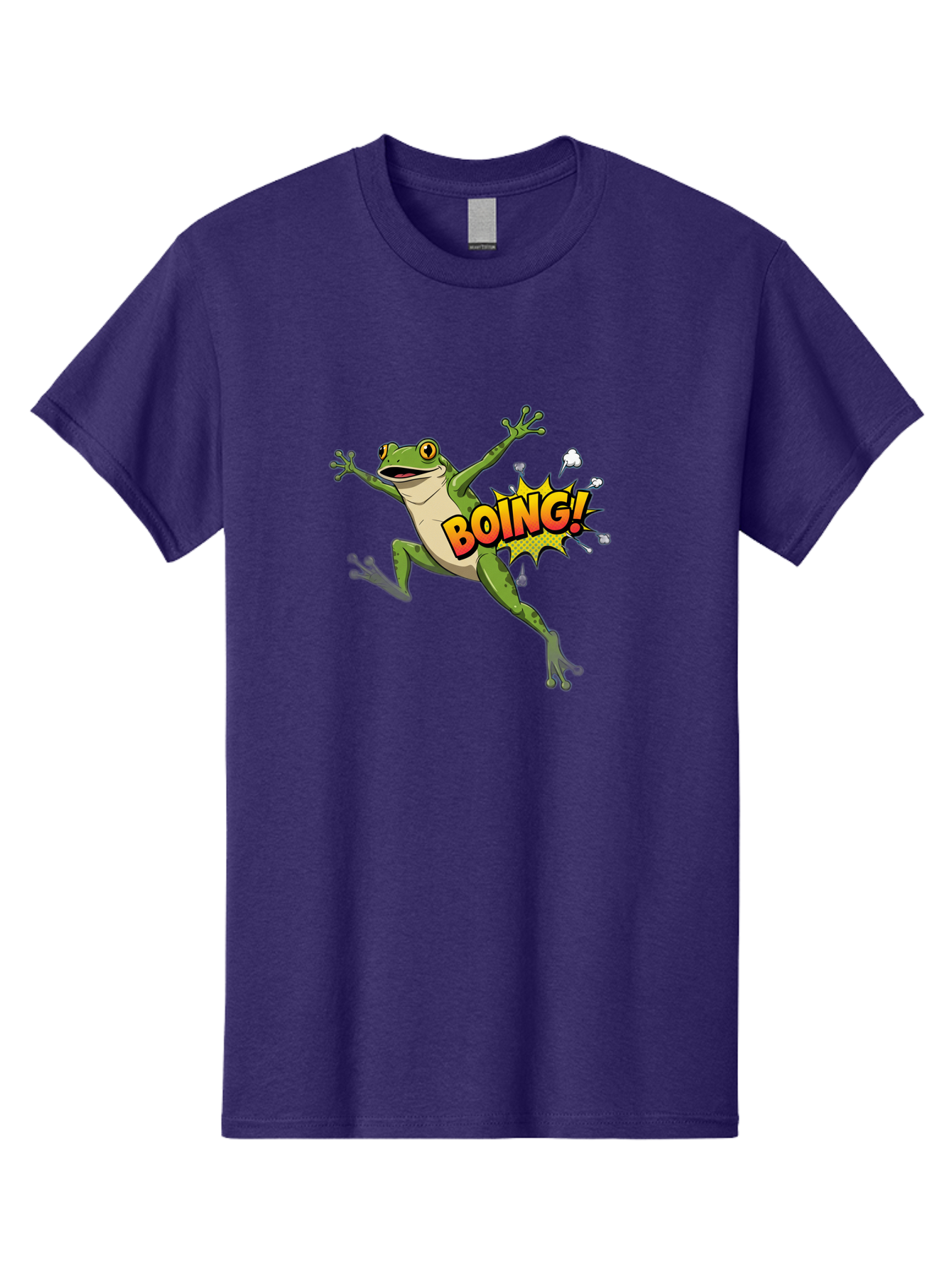 Boing-Frog Men'S Graphic Tee, 100% Cotton, Comfortable Casual Summer Wear, Machine Washable, Cartoon Frog Jumping, Comedic Relief, Humorous Illustration, Action Comic Style, Funny Amphibian, Playful Graphics, Boing! Text Effect, Dynamic Pose Bab692