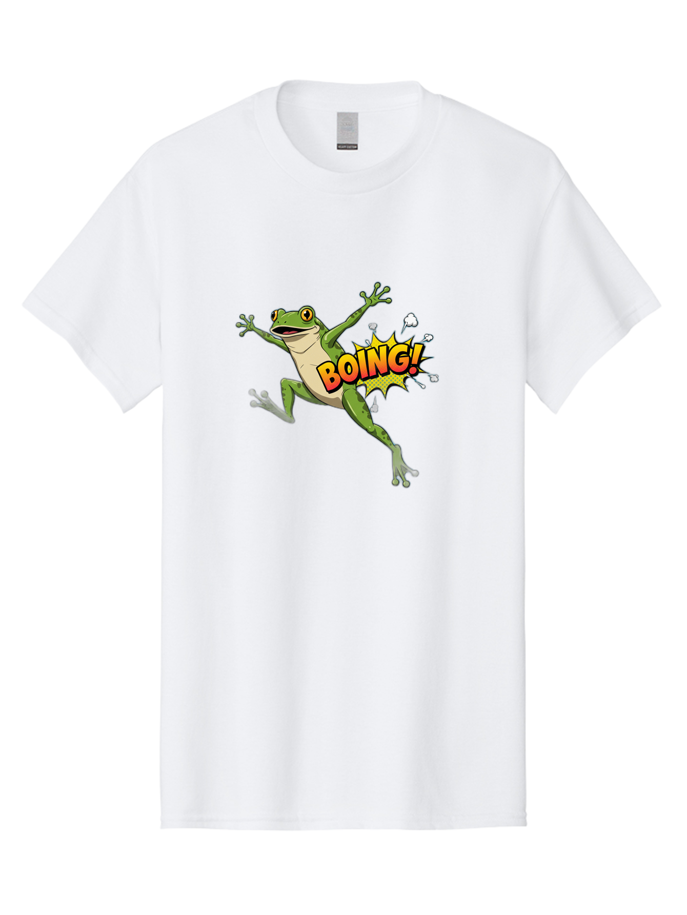 Boing-Frog Men'S Graphic Tee, 100% Cotton, Comfortable Casual Summer Wear, Machine Washable, Cartoon Frog Jumping, Comedic Relief, Humorous Illustration, Action Comic Style, Funny Amphibian, Playful Graphics, Boing! Text Effect, Dynamic Pose Bab692