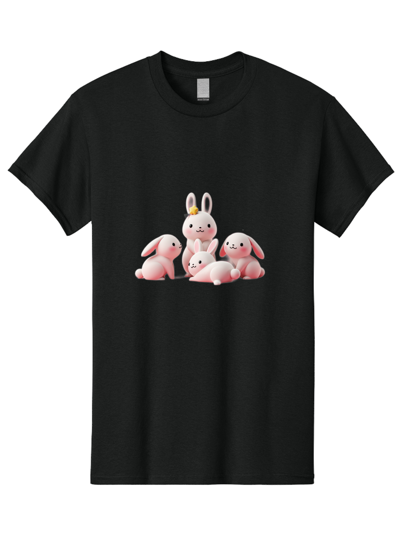 Bunnies Men'S Graphic Tee, 100% Cotton, Comfortable Casual Summer Wear, Machine Washable, Pink Bunnies, Cute Cartoon Rabbits, Adorable Creatures, Playful Animals, Smiling Faces, Rabbit Family, Pastel Colors, Easter Theme Bab699