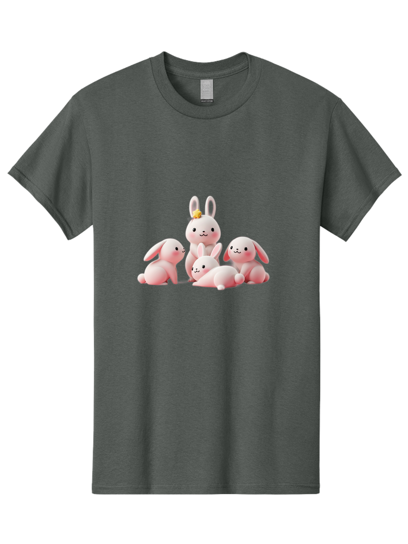 Bunnies Men'S Graphic Tee, 100% Cotton, Comfortable Casual Summer Wear, Machine Washable, Pink Bunnies, Cute Cartoon Rabbits, Adorable Creatures, Playful Animals, Smiling Faces, Rabbit Family, Pastel Colors, Easter Theme Bab699