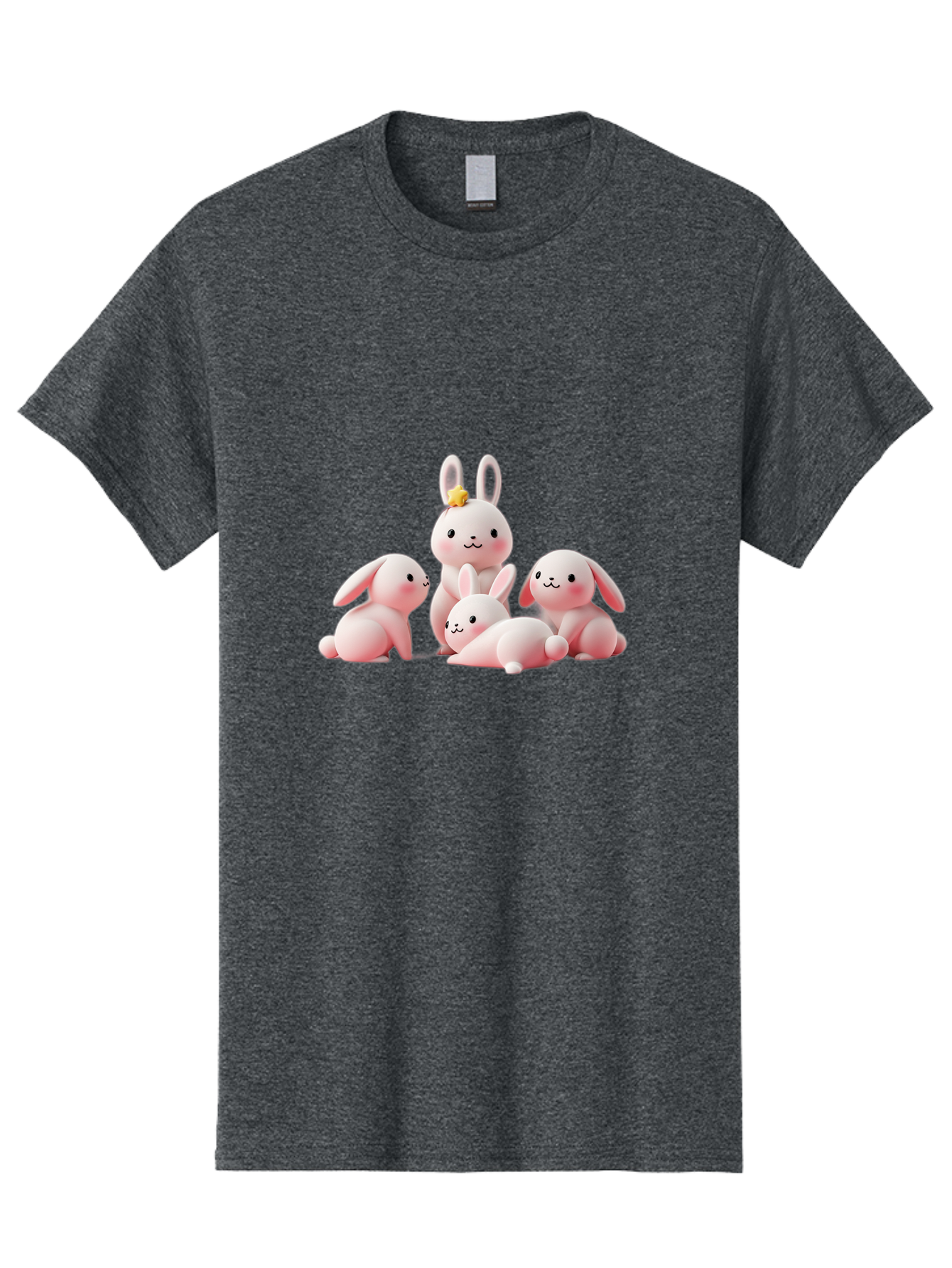 Bunnies Men'S Graphic Tee, 100% Cotton, Comfortable Casual Summer Wear, Machine Washable, Pink Bunnies, Cute Cartoon Rabbits, Adorable Creatures, Playful Animals, Smiling Faces, Rabbit Family, Pastel Colors, Easter Theme Bab699