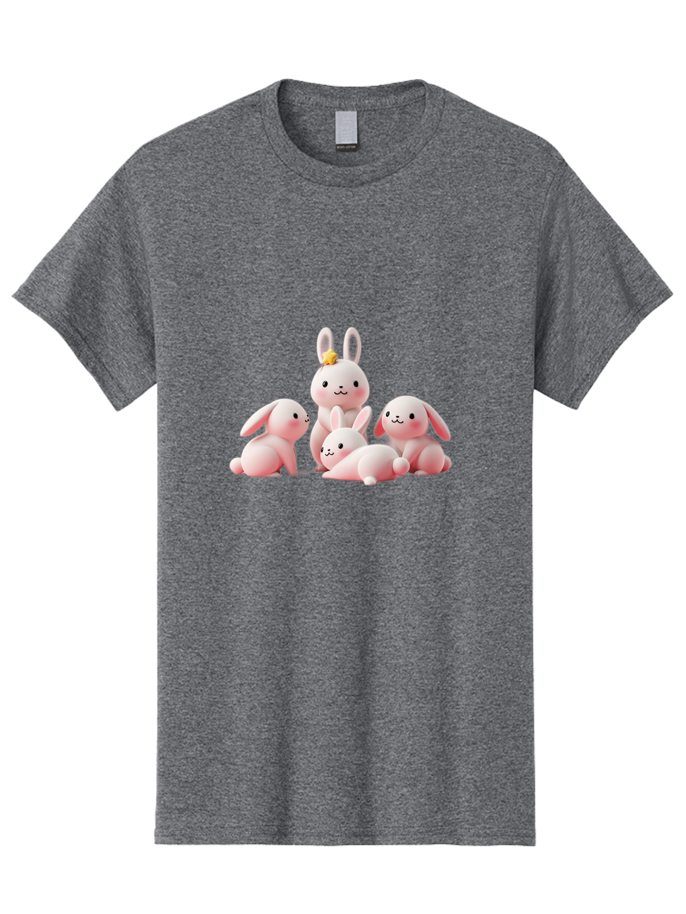 Bunnies Men'S Graphic Tee, 100% Cotton, Comfortable Casual Summer Wear, Machine Washable, Pink Bunnies, Cute Cartoon Rabbits, Adorable Creatures, Playful Animals, Smiling Faces, Rabbit Family, Pastel Colors, Easter Theme Bab699