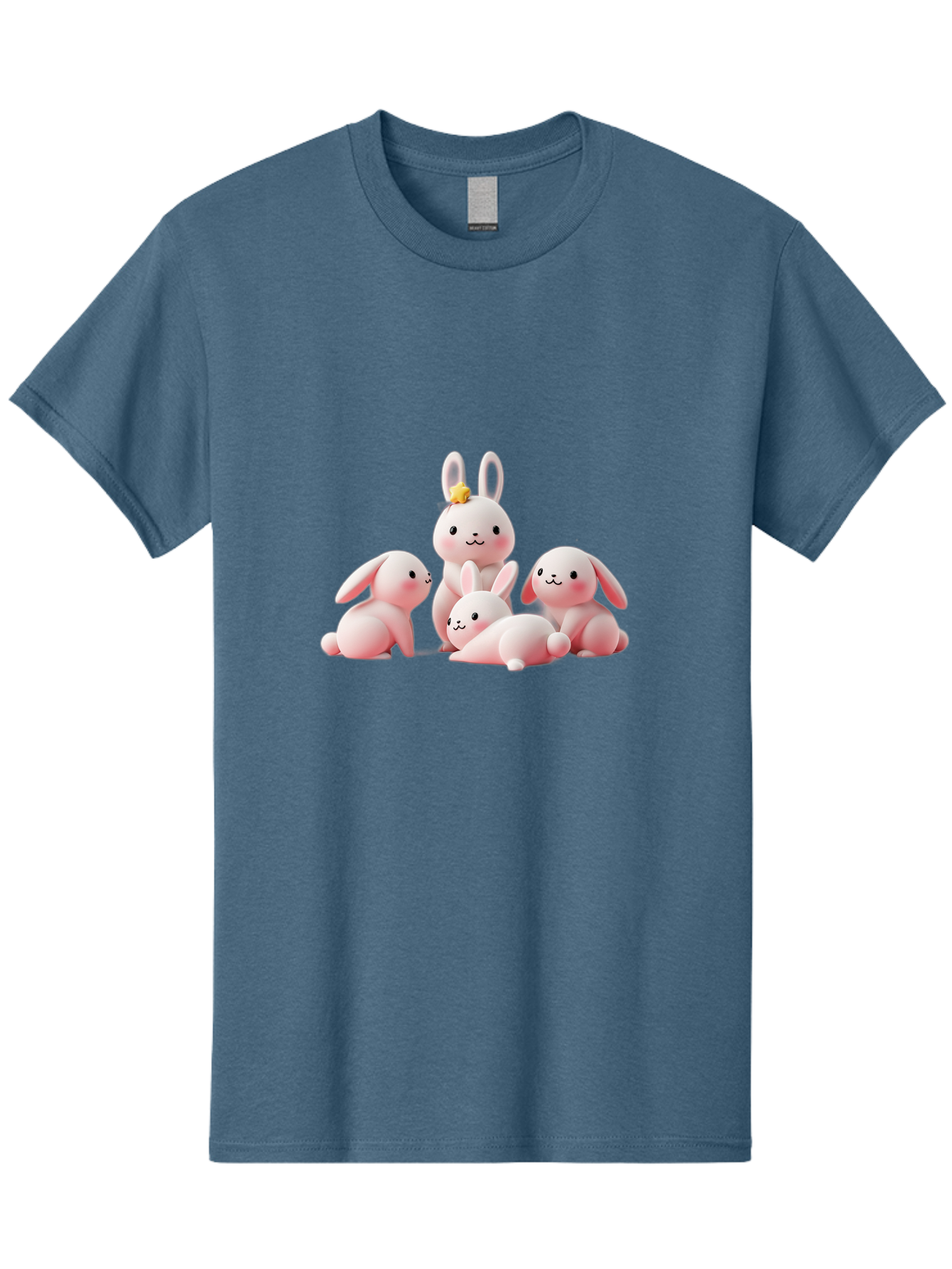 Bunnies Men'S Graphic Tee, 100% Cotton, Comfortable Casual Summer Wear, Machine Washable, Pink Bunnies, Cute Cartoon Rabbits, Adorable Creatures, Playful Animals, Smiling Faces, Rabbit Family, Pastel Colors, Easter Theme Bab699