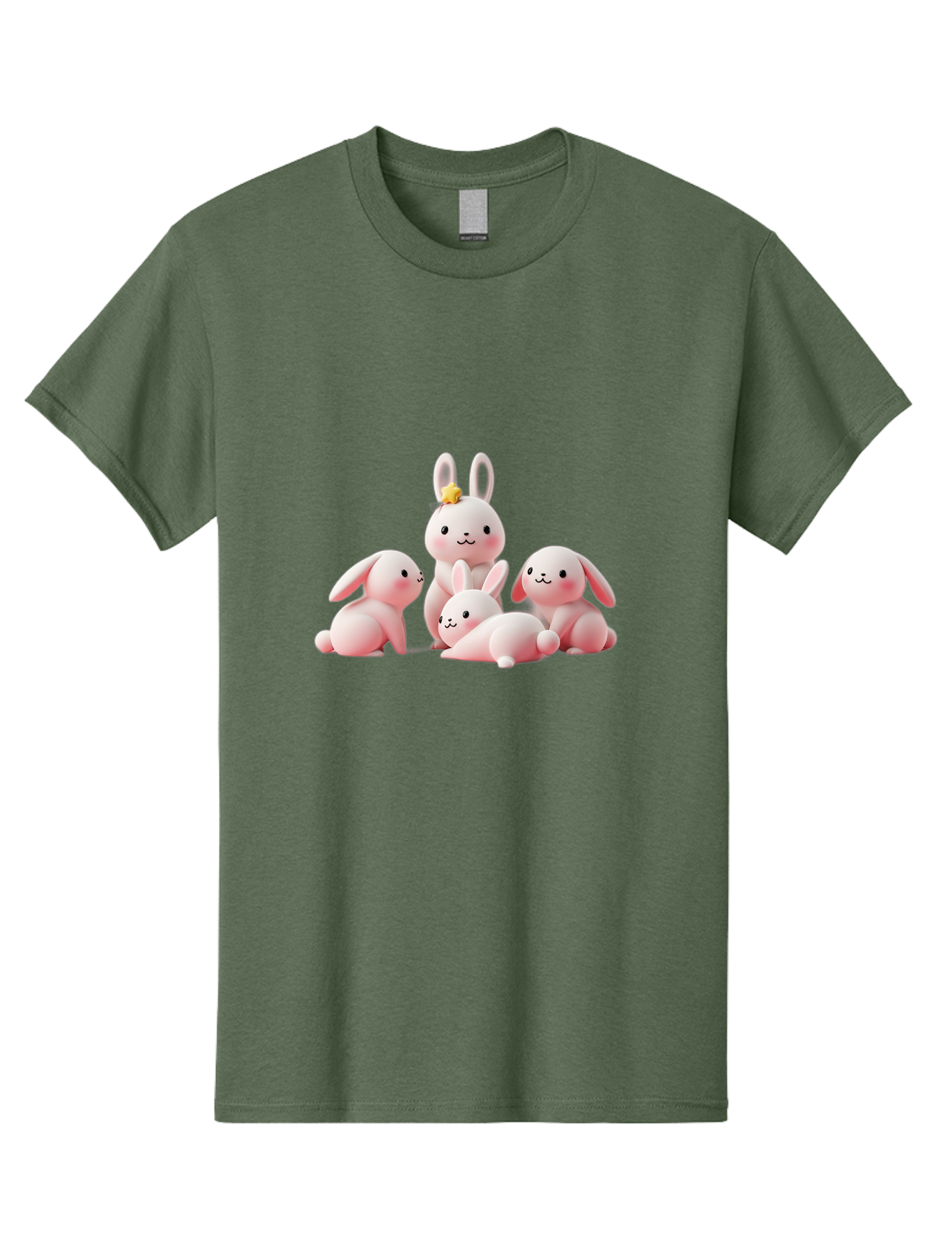 Bunnies Men'S Graphic Tee, 100% Cotton, Comfortable Casual Summer Wear, Machine Washable, Pink Bunnies, Cute Cartoon Rabbits, Adorable Creatures, Playful Animals, Smiling Faces, Rabbit Family, Pastel Colors, Easter Theme Bab699