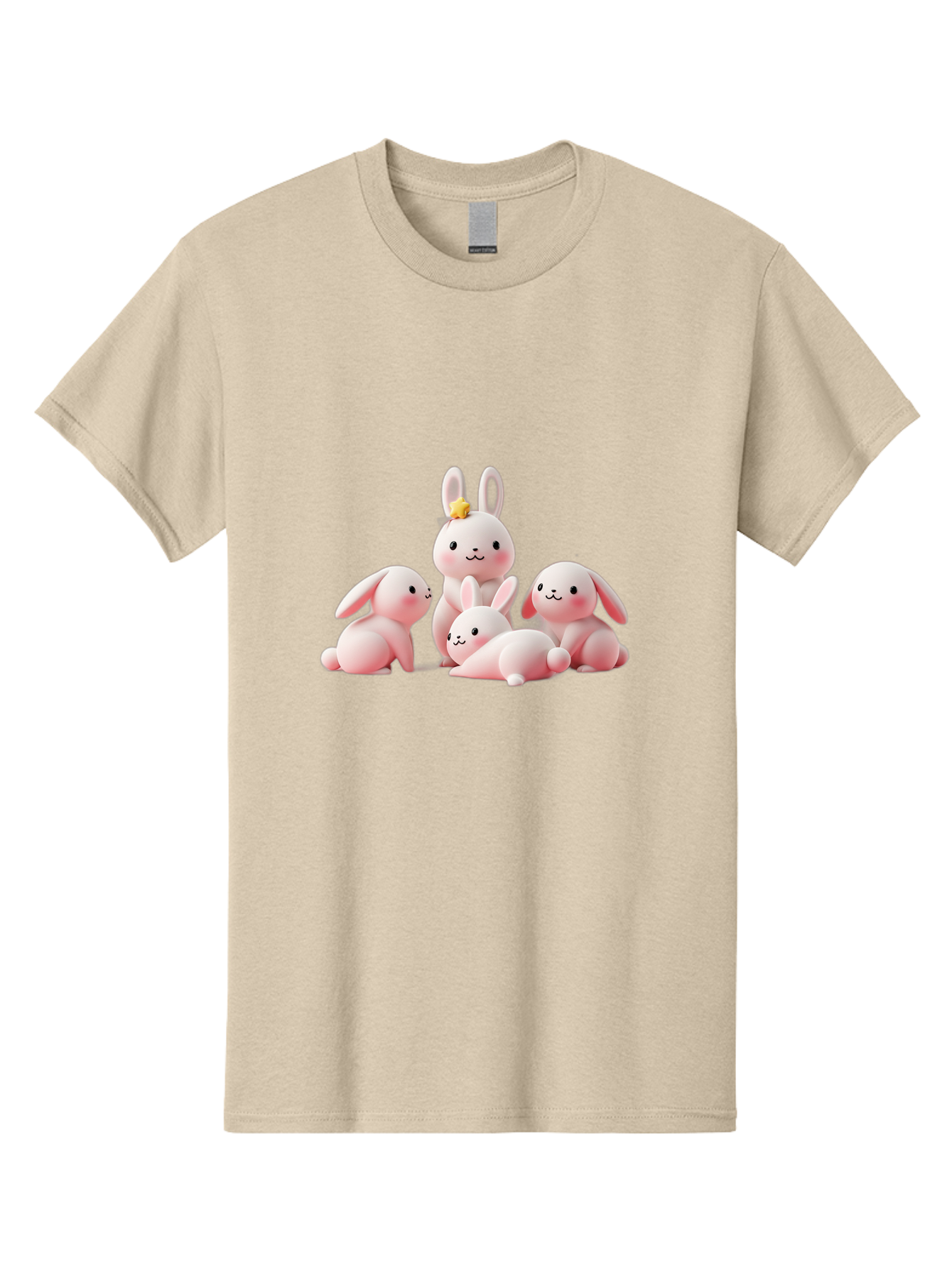 Bunnies Men'S Graphic Tee, 100% Cotton, Comfortable Casual Summer Wear, Machine Washable, Pink Bunnies, Cute Cartoon Rabbits, Adorable Creatures, Playful Animals, Smiling Faces, Rabbit Family, Pastel Colors, Easter Theme Bab699