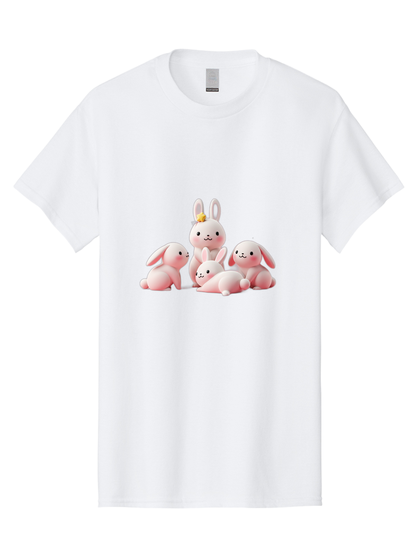 Bunnies Men'S Graphic Tee, 100% Cotton, Comfortable Casual Summer Wear, Machine Washable, Pink Bunnies, Cute Cartoon Rabbits, Adorable Creatures, Playful Animals, Smiling Faces, Rabbit Family, Pastel Colors, Easter Theme Bab699