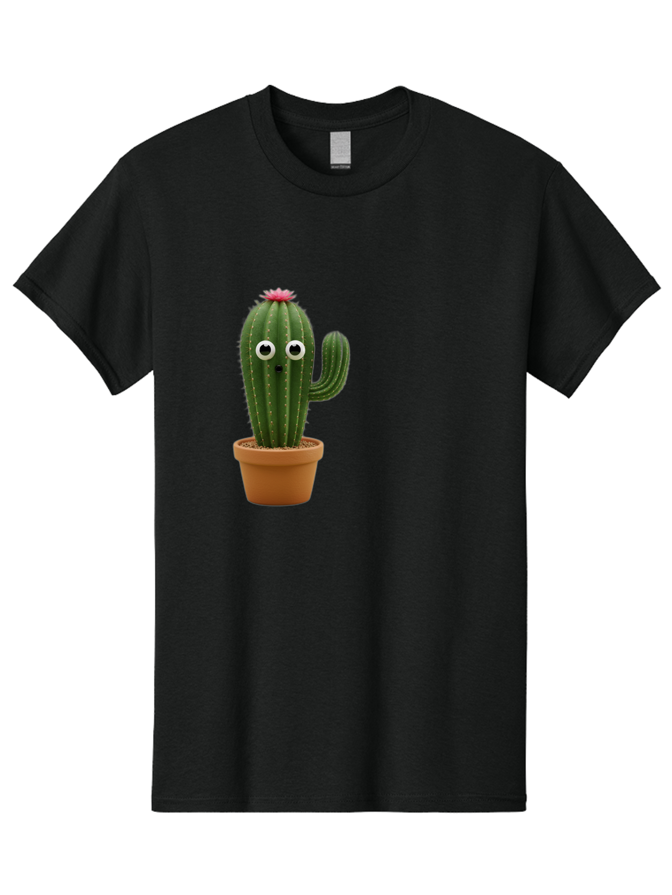 Cactus-With-Eyes Men'S Graphic Tee, 100% Cotton, Comfortable Casual Summer Wear, Machine Washable, Cute Cactus, Cartoon Character, Funny Face, Googley Eyes, Potted Plant, Succulent, Quirky Decor, Whimsical Design, Indoor Plants, Kawaii Bab703