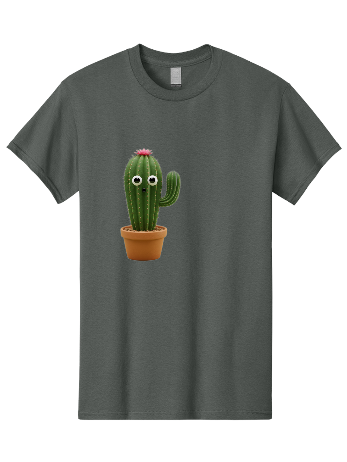 Cactus-With-Eyes Men'S Graphic Tee, 100% Cotton, Comfortable Casual Summer Wear, Machine Washable, Cute Cactus, Cartoon Character, Funny Face, Googley Eyes, Potted Plant, Succulent, Quirky Decor, Whimsical Design, Indoor Plants, Kawaii Bab703