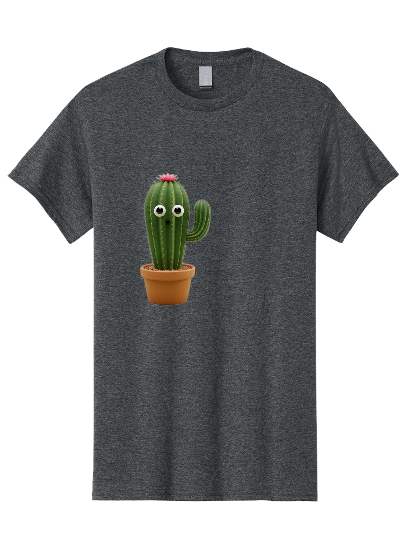 Cactus-With-Eyes Men'S Graphic Tee, 100% Cotton, Comfortable Casual Summer Wear, Machine Washable, Cute Cactus, Cartoon Character, Funny Face, Googley Eyes, Potted Plant, Succulent, Quirky Decor, Whimsical Design, Indoor Plants, Kawaii Bab703