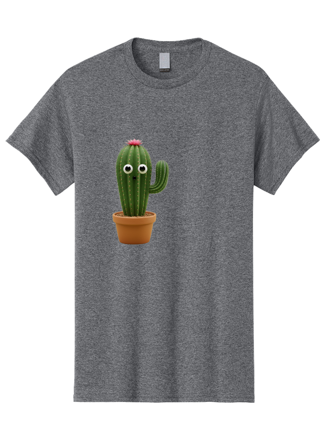 Cactus-With-Eyes Men'S Graphic Tee, 100% Cotton, Comfortable Casual Summer Wear, Machine Washable, Cute Cactus, Cartoon Character, Funny Face, Googley Eyes, Potted Plant, Succulent, Quirky Decor, Whimsical Design, Indoor Plants, Kawaii Bab703