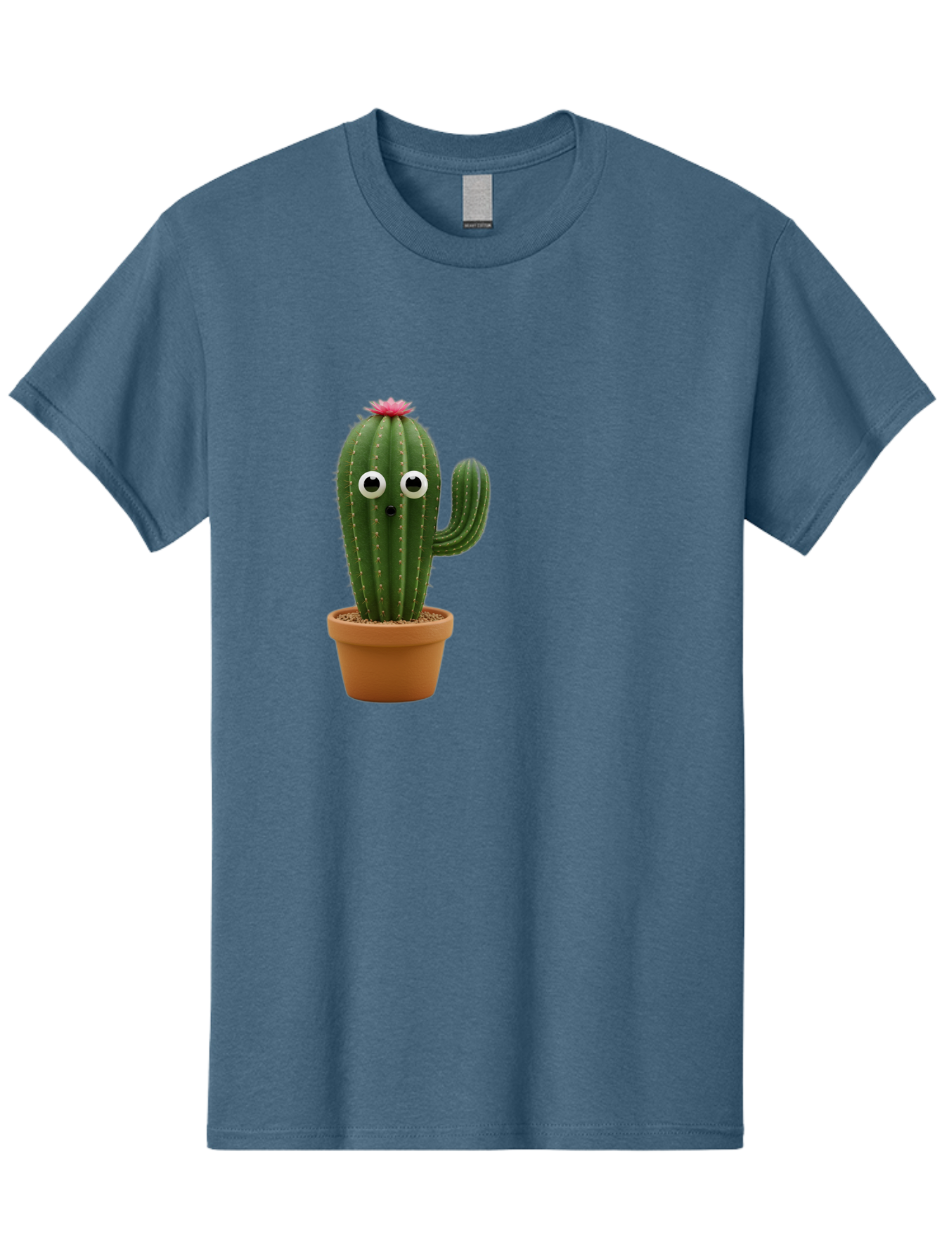 Cactus-With-Eyes Men'S Graphic Tee, 100% Cotton, Comfortable Casual Summer Wear, Machine Washable, Cute Cactus, Cartoon Character, Funny Face, Googley Eyes, Potted Plant, Succulent, Quirky Decor, Whimsical Design, Indoor Plants, Kawaii Bab703