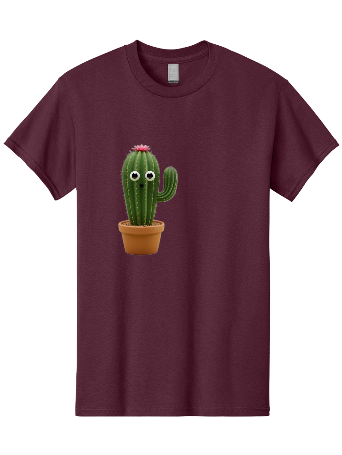 Cactus-With-Eyes Men'S Graphic Tee, 100% Cotton, Comfortable Casual Summer Wear, Machine Washable, Cute Cactus, Cartoon Character, Funny Face, Googley Eyes, Potted Plant, Succulent, Quirky Decor, Whimsical Design, Indoor Plants, Kawaii Bab703