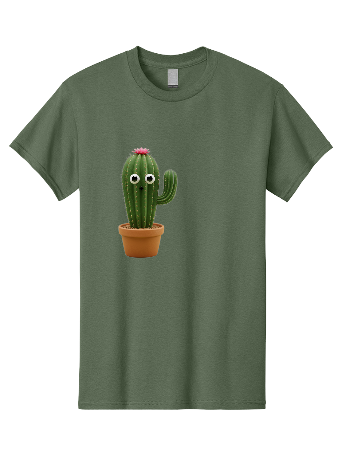 Cactus-With-Eyes Men'S Graphic Tee, 100% Cotton, Comfortable Casual Summer Wear, Machine Washable, Cute Cactus, Cartoon Character, Funny Face, Googley Eyes, Potted Plant, Succulent, Quirky Decor, Whimsical Design, Indoor Plants, Kawaii Bab703