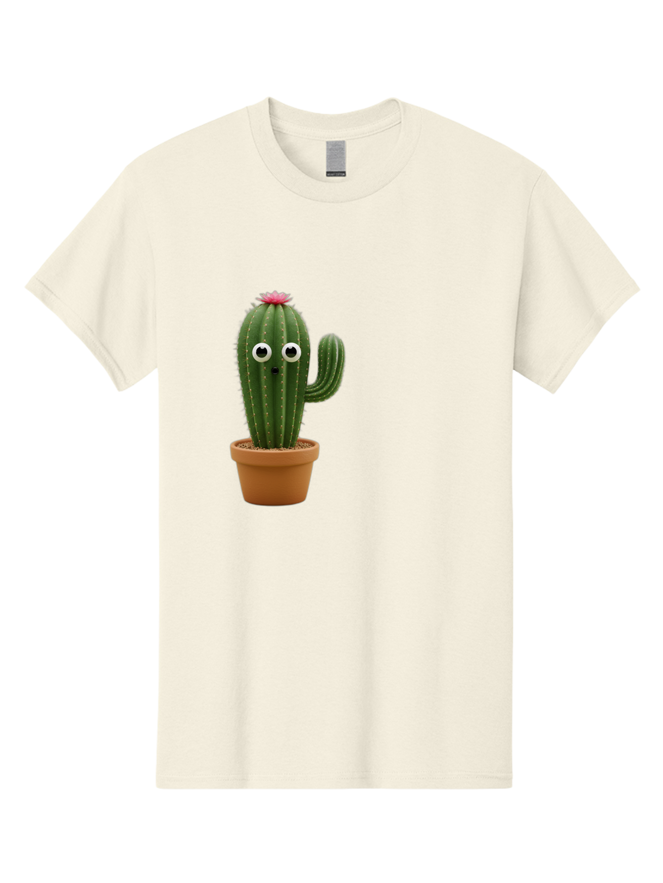 Cactus-With-Eyes Men'S Graphic Tee, 100% Cotton, Comfortable Casual Summer Wear, Machine Washable, Cute Cactus, Cartoon Character, Funny Face, Googley Eyes, Potted Plant, Succulent, Quirky Decor, Whimsical Design, Indoor Plants, Kawaii Bab703