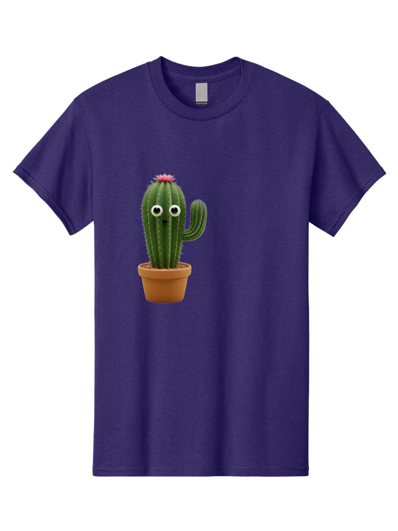Cactus-With-Eyes Men'S Graphic Tee, 100% Cotton, Comfortable Casual Summer Wear, Machine Washable, Cute Cactus, Cartoon Character, Funny Face, Googley Eyes, Potted Plant, Succulent, Quirky Decor, Whimsical Design, Indoor Plants, Kawaii Bab703