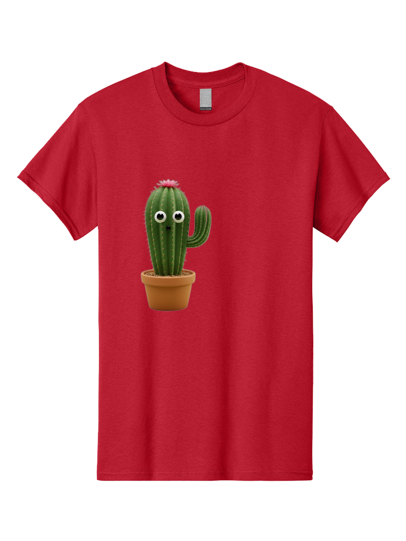 Cactus-With-Eyes Men'S Graphic Tee, 100% Cotton, Comfortable Casual Summer Wear, Machine Washable, Cute Cactus, Cartoon Character, Funny Face, Googley Eyes, Potted Plant, Succulent, Quirky Decor, Whimsical Design, Indoor Plants, Kawaii Bab703