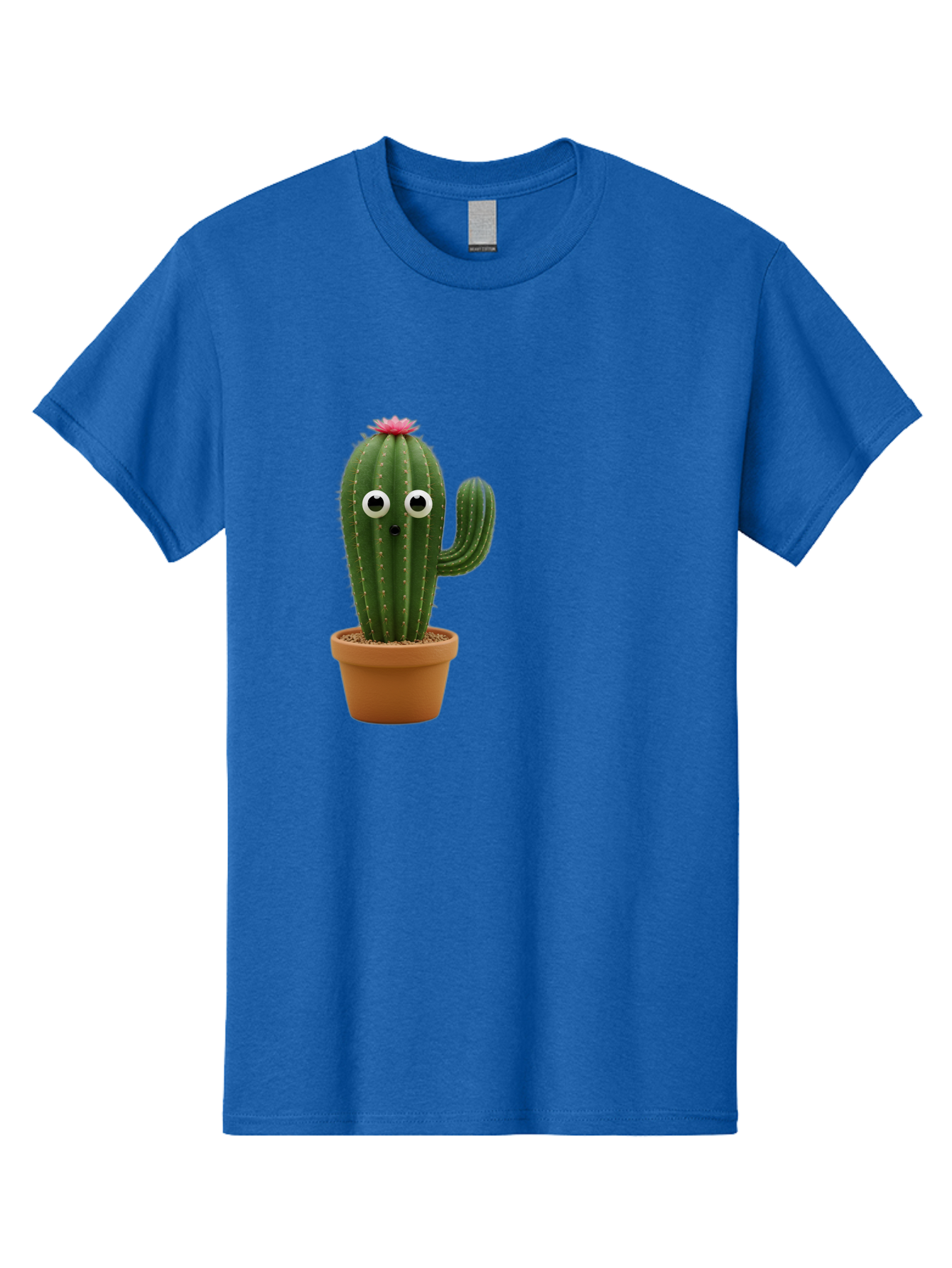Cactus-With-Eyes Men'S Graphic Tee, 100% Cotton, Comfortable Casual Summer Wear, Machine Washable, Cute Cactus, Cartoon Character, Funny Face, Googley Eyes, Potted Plant, Succulent, Quirky Decor, Whimsical Design, Indoor Plants, Kawaii Bab703
