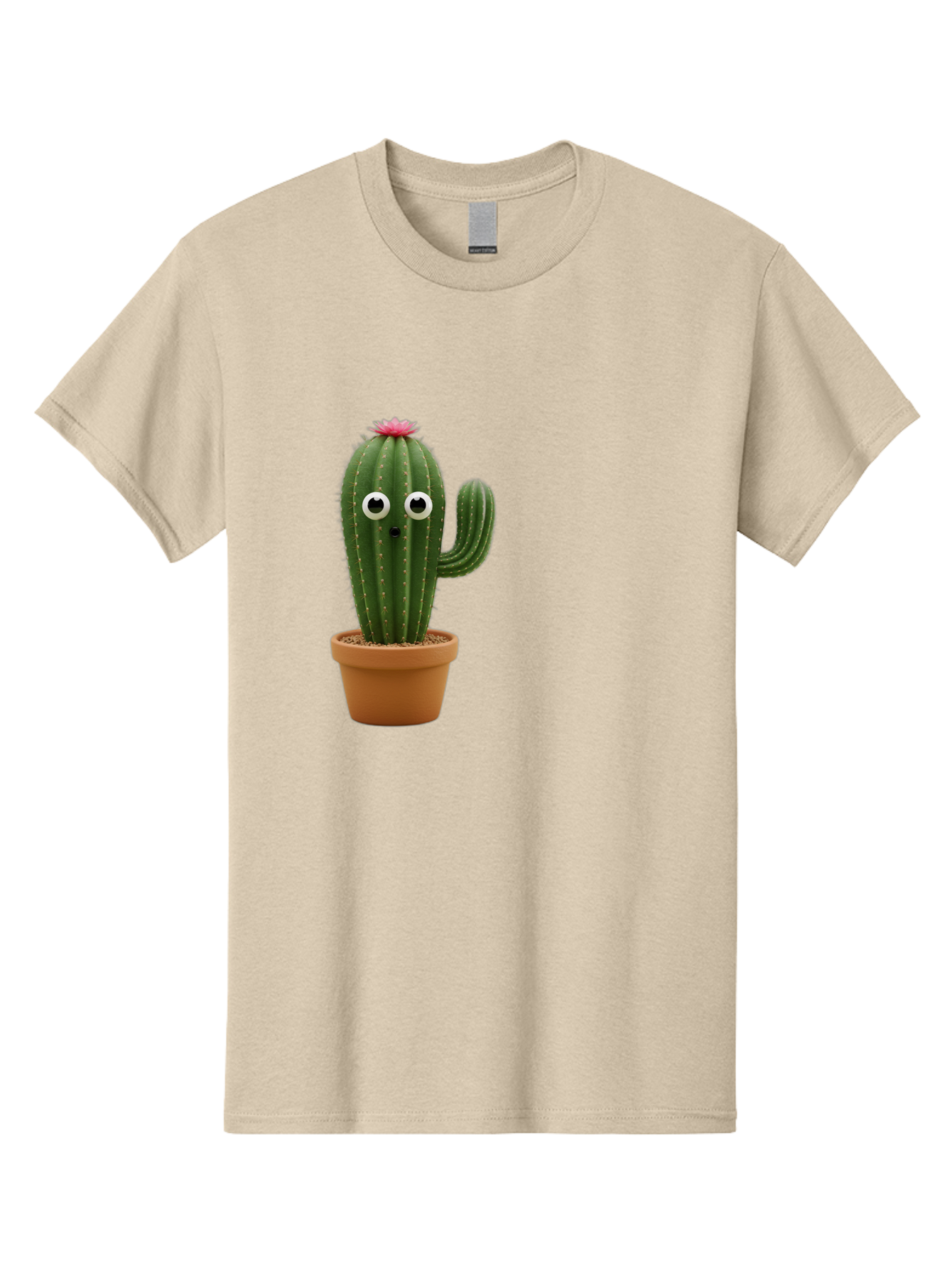 Cactus-With-Eyes Men'S Graphic Tee, 100% Cotton, Comfortable Casual Summer Wear, Machine Washable, Cute Cactus, Cartoon Character, Funny Face, Googley Eyes, Potted Plant, Succulent, Quirky Decor, Whimsical Design, Indoor Plants, Kawaii Bab703