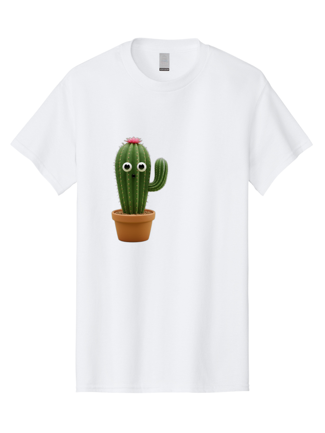 Cactus-With-Eyes Men'S Graphic Tee, 100% Cotton, Comfortable Casual Summer Wear, Machine Washable, Cute Cactus, Cartoon Character, Funny Face, Googley Eyes, Potted Plant, Succulent, Quirky Decor, Whimsical Design, Indoor Plants, Kawaii Bab703