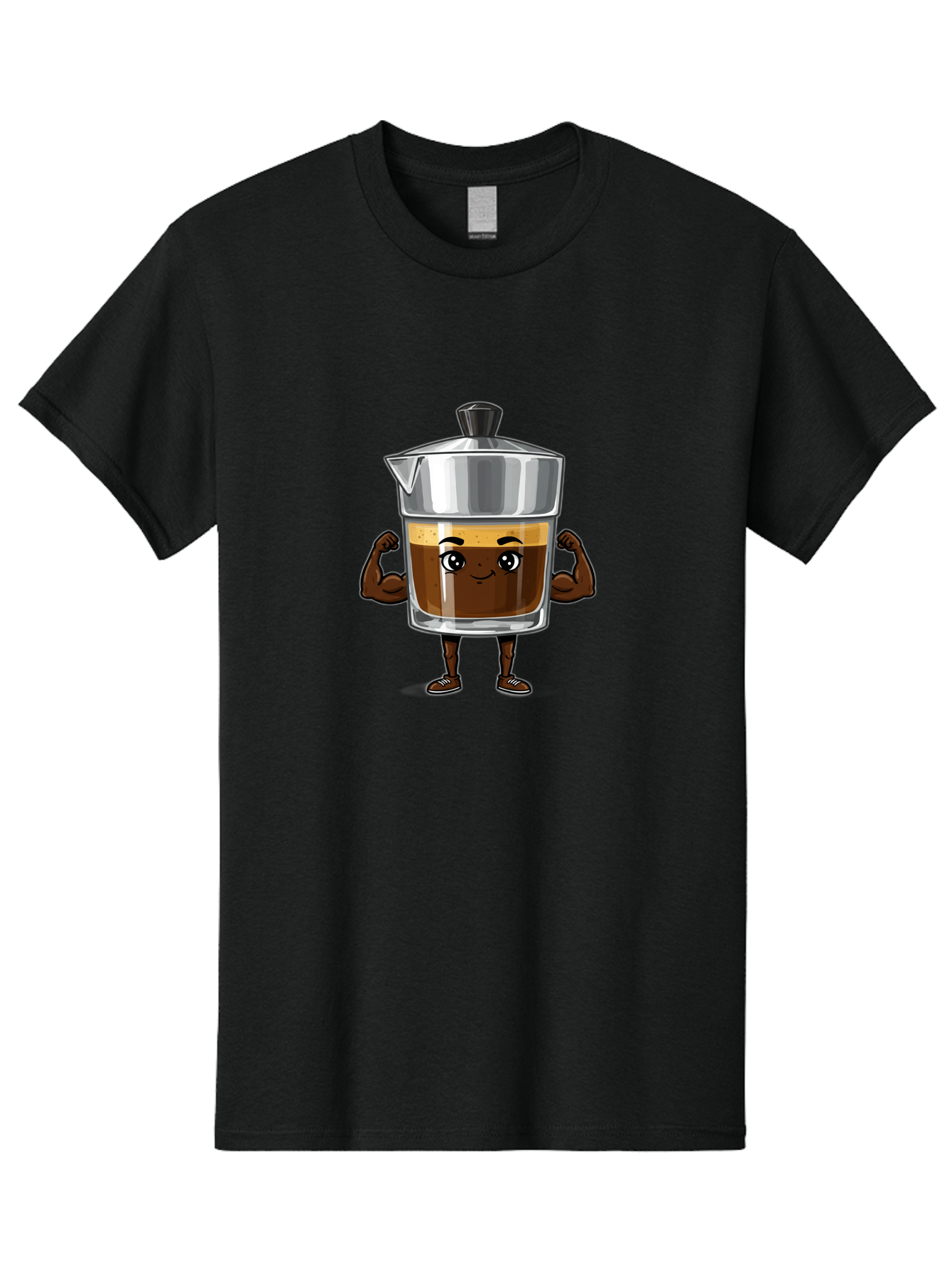 Cafe-Coffee Men'S Graphic Tee, 100% Cotton, Comfortable Casual Summer Wear, Machine Washable, Coffee Maker Character, Brown Coffee, Funny Face, Flexing Arms, Strong Muscles, Cute Cartoon, Coffee Lover, Morning Pick-Me-Up, Daily Grind Bab704