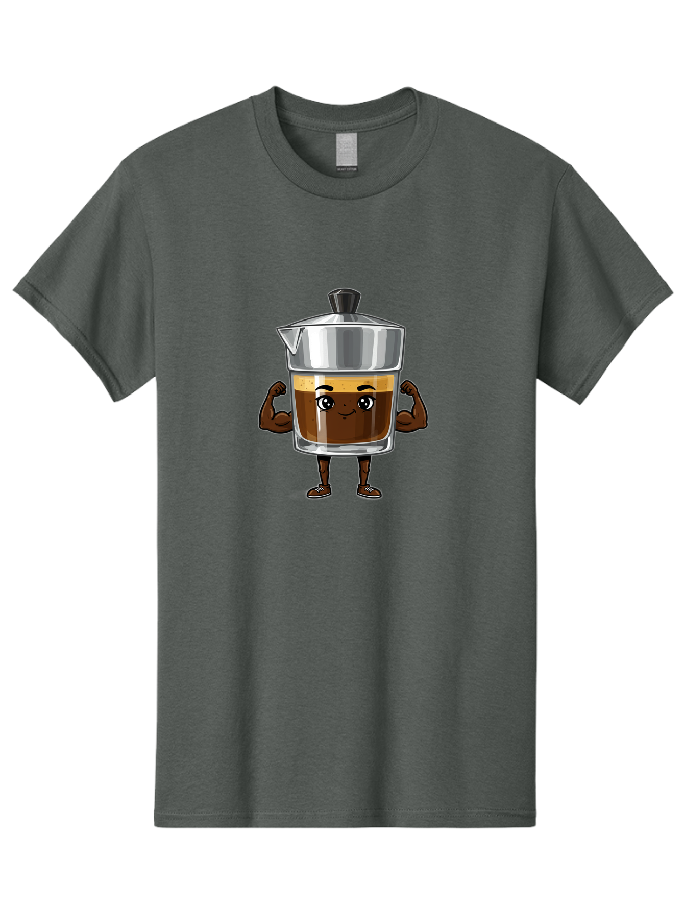 Cafe-Coffee Men'S Graphic Tee, 100% Cotton, Comfortable Casual Summer Wear, Machine Washable, Coffee Maker Character, Brown Coffee, Funny Face, Flexing Arms, Strong Muscles, Cute Cartoon, Coffee Lover, Morning Pick-Me-Up, Daily Grind Bab704