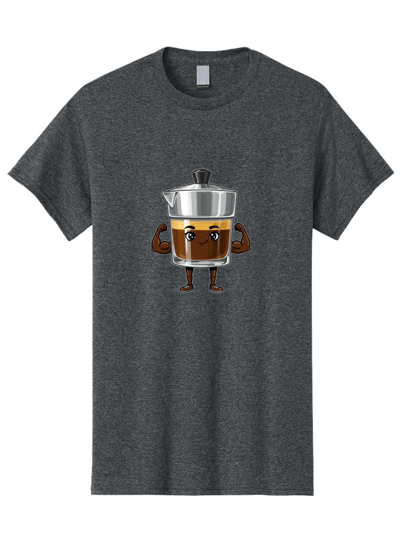 Cafe-Coffee Men'S Graphic Tee, 100% Cotton, Comfortable Casual Summer Wear, Machine Washable, Coffee Maker Character, Brown Coffee, Funny Face, Flexing Arms, Strong Muscles, Cute Cartoon, Coffee Lover, Morning Pick-Me-Up, Daily Grind Bab704