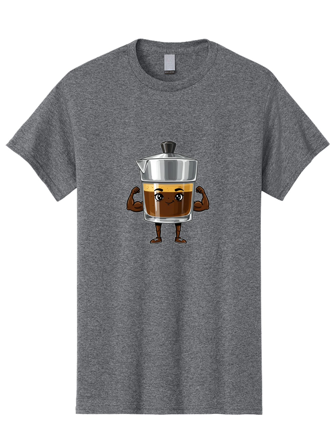 Cafe-Coffee Men'S Graphic Tee, 100% Cotton, Comfortable Casual Summer Wear, Machine Washable, Coffee Maker Character, Brown Coffee, Funny Face, Flexing Arms, Strong Muscles, Cute Cartoon, Coffee Lover, Morning Pick-Me-Up, Daily Grind Bab704