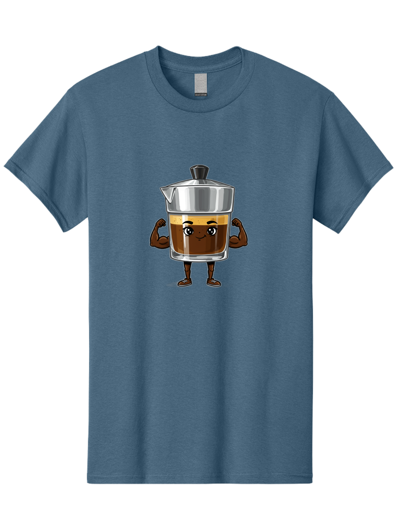 Cafe-Coffee Men'S Graphic Tee, 100% Cotton, Comfortable Casual Summer Wear, Machine Washable, Coffee Maker Character, Brown Coffee, Funny Face, Flexing Arms, Strong Muscles, Cute Cartoon, Coffee Lover, Morning Pick-Me-Up, Daily Grind Bab704