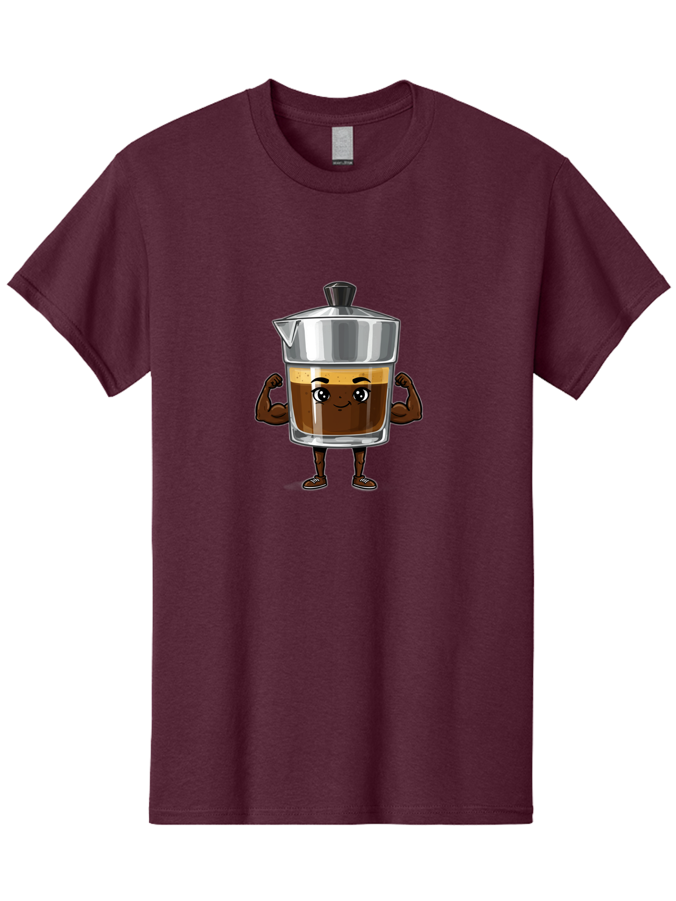 Cafe-Coffee Men'S Graphic Tee, 100% Cotton, Comfortable Casual Summer Wear, Machine Washable, Coffee Maker Character, Brown Coffee, Funny Face, Flexing Arms, Strong Muscles, Cute Cartoon, Coffee Lover, Morning Pick-Me-Up, Daily Grind Bab704